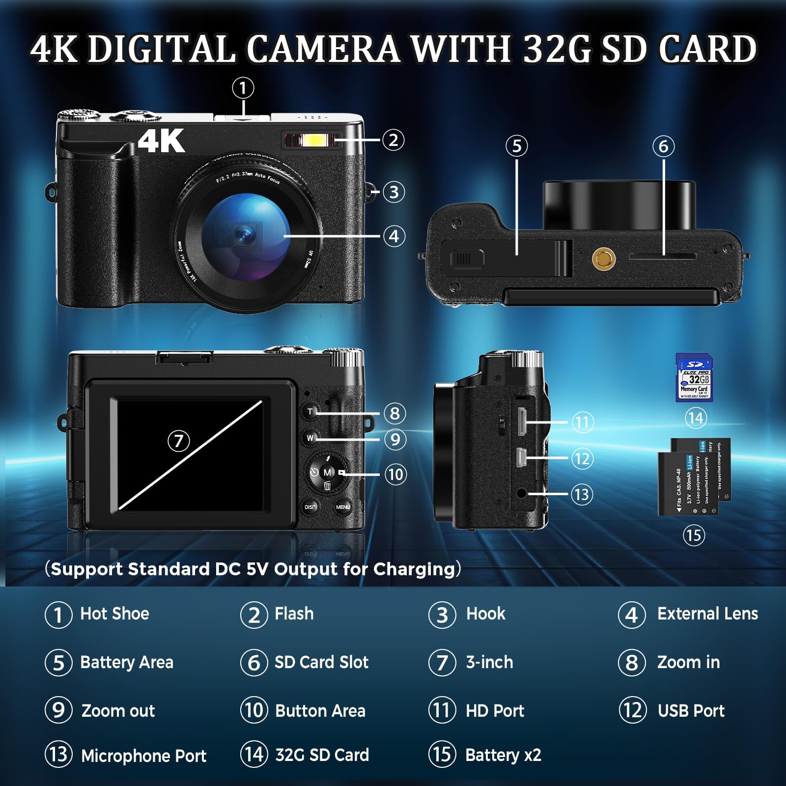 4K Digital Camera for Photography & Vlogging - 48MP Autofocus YouTube Camera with 3
