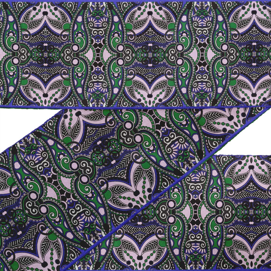 Printed Velvet Trim Fabric - Green Stripe & Paisley Decorative Lace for Sewing, Crafts, and DIY Projects | 3 Inches Wide x 9 Yards | Perfect for Clothing Borders, Home Decor, and Scrapbooking
