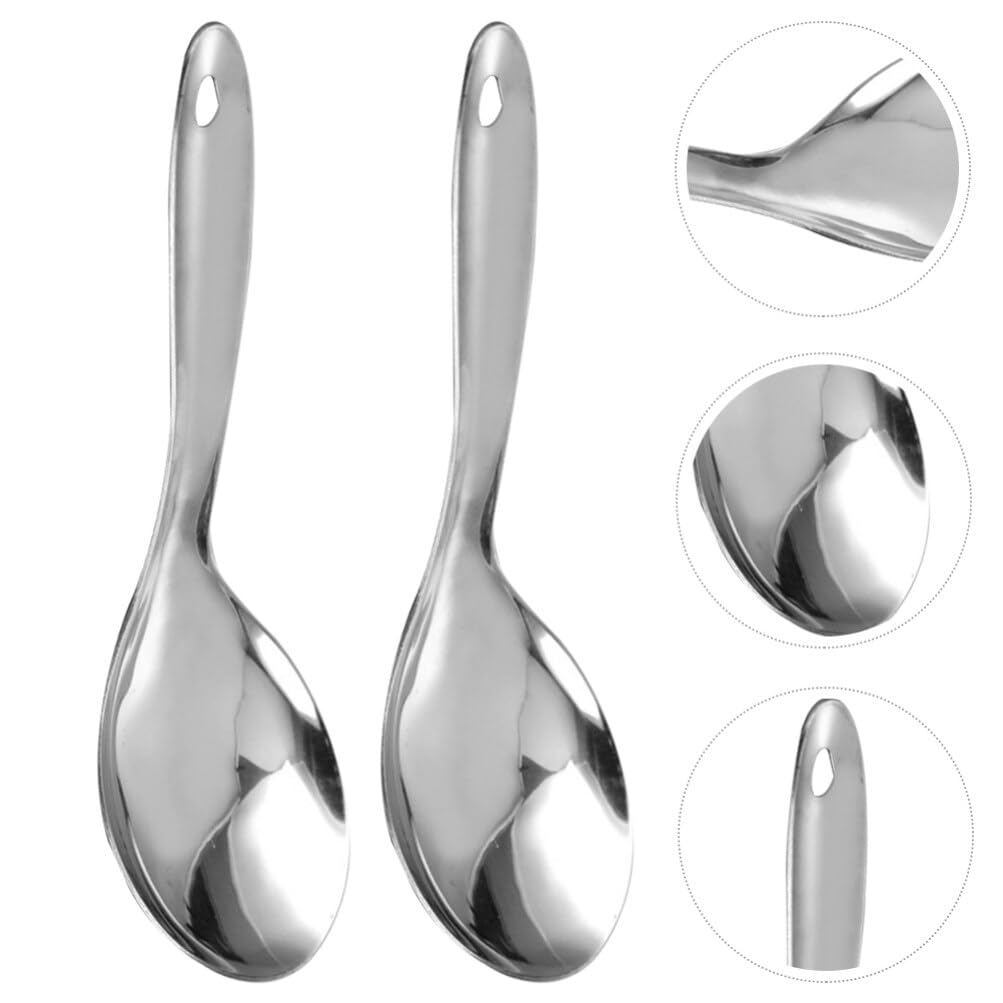 Premium 3-Piece Stainless Steel Rice Scoop Set - Durable Serving Spoons for Rice Cooker, Soup & Grains - Silver Kitchen Utensils - Perfect for Meal Prep, Serving Dishes & Asian Cuisine