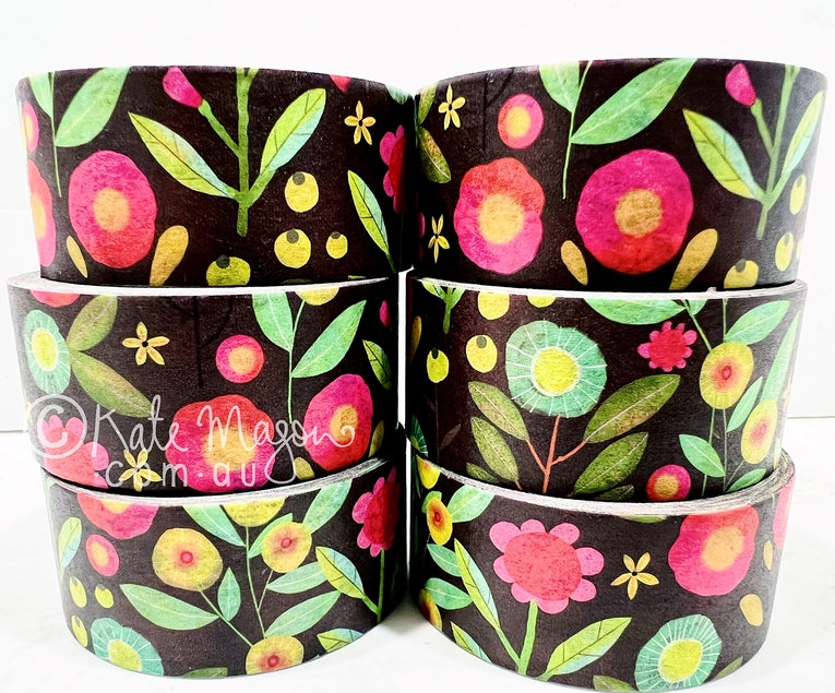 Bright Floral Washi Tape - Decorative Japanese Paper Tape for Scrapbooking, Journaling, Gift Wrapping & DIY Crafts - Perfect for Bullet Journals, Planners, and Home Decor