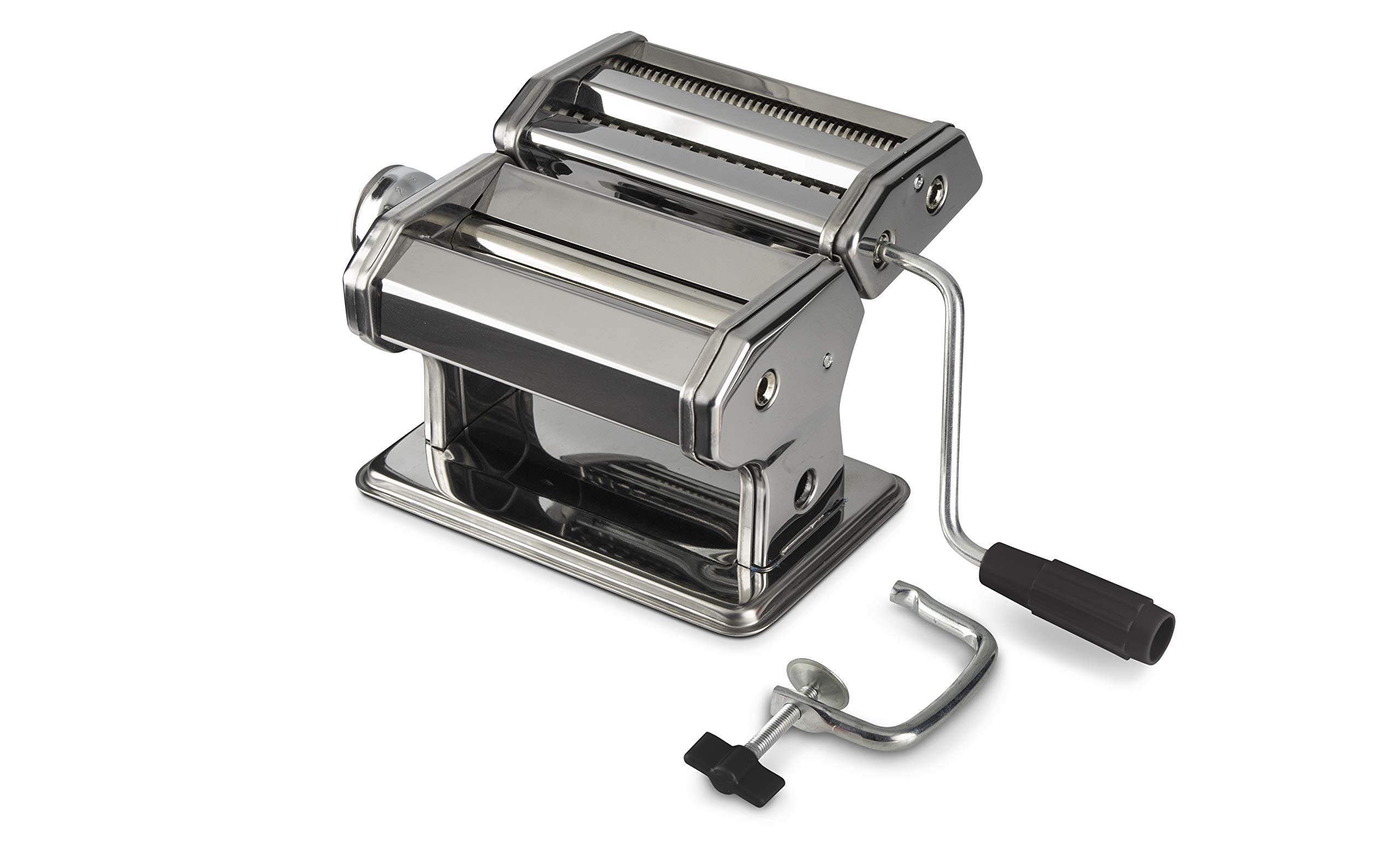 Stainless Steel Manual Pasta Maker Machine - Adjustable Thickness Settings, Removable Handle & Clamp for Fresh Homemade Pasta - Perfect for Italian Cuisine, Family Cooking & Restaurant Use