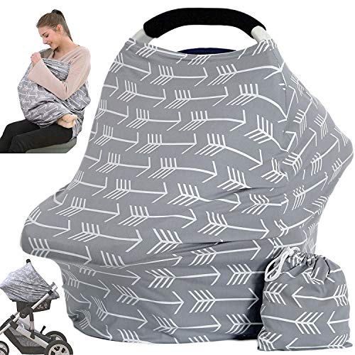 Multi-Purpose Baby Car Seat Canopy & Nursing Cover - Breathable Stroller Cover for Boys & Girls, Perfect Baby Shower Gift (Classical Arrows) | Ideal for Breastfeeding, Shopping & Travel Protection