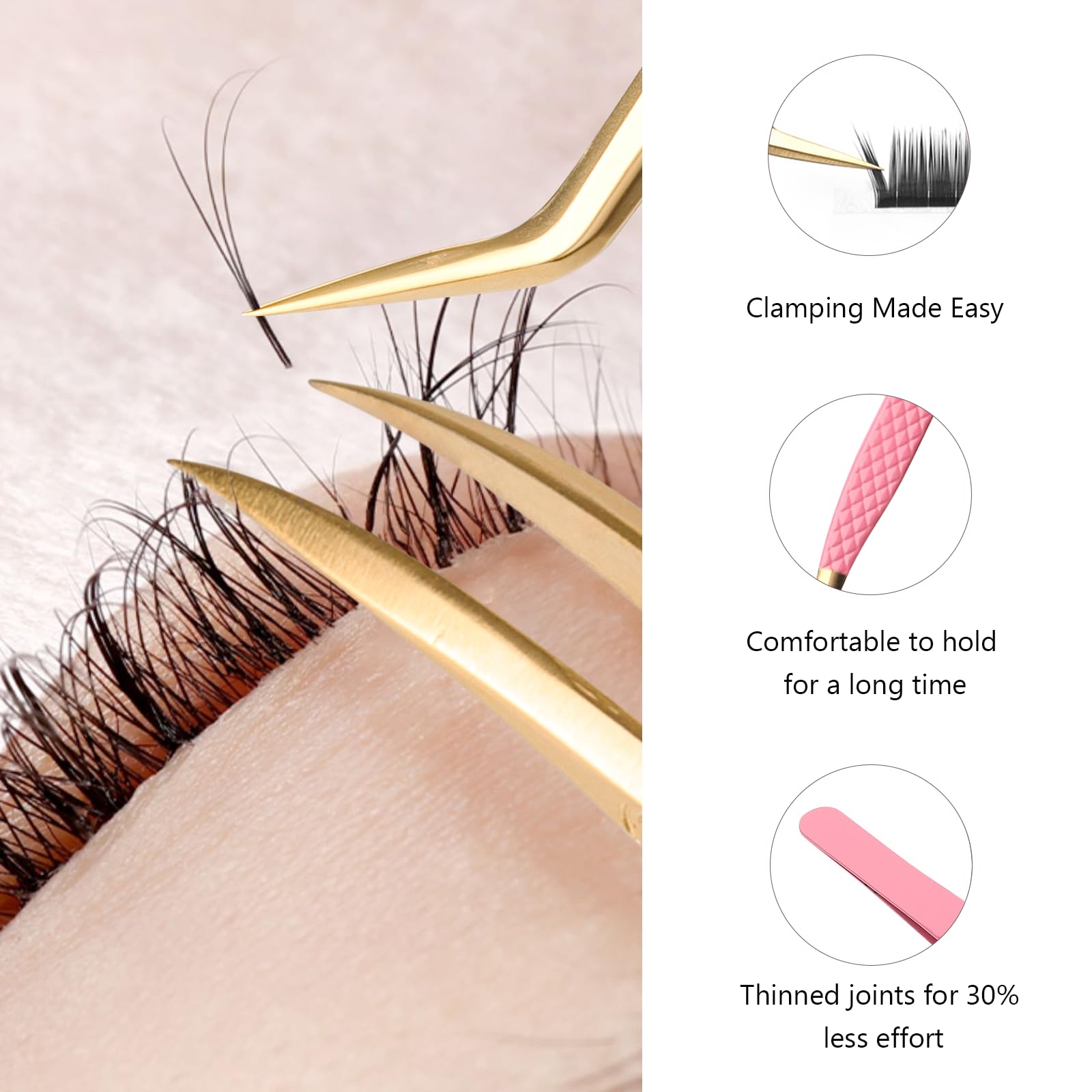 Professional Stainless Steel Eyelash Extension Tweezers for Volume & Classic Lash Extensions - Precise Grip for Salon & Home Use