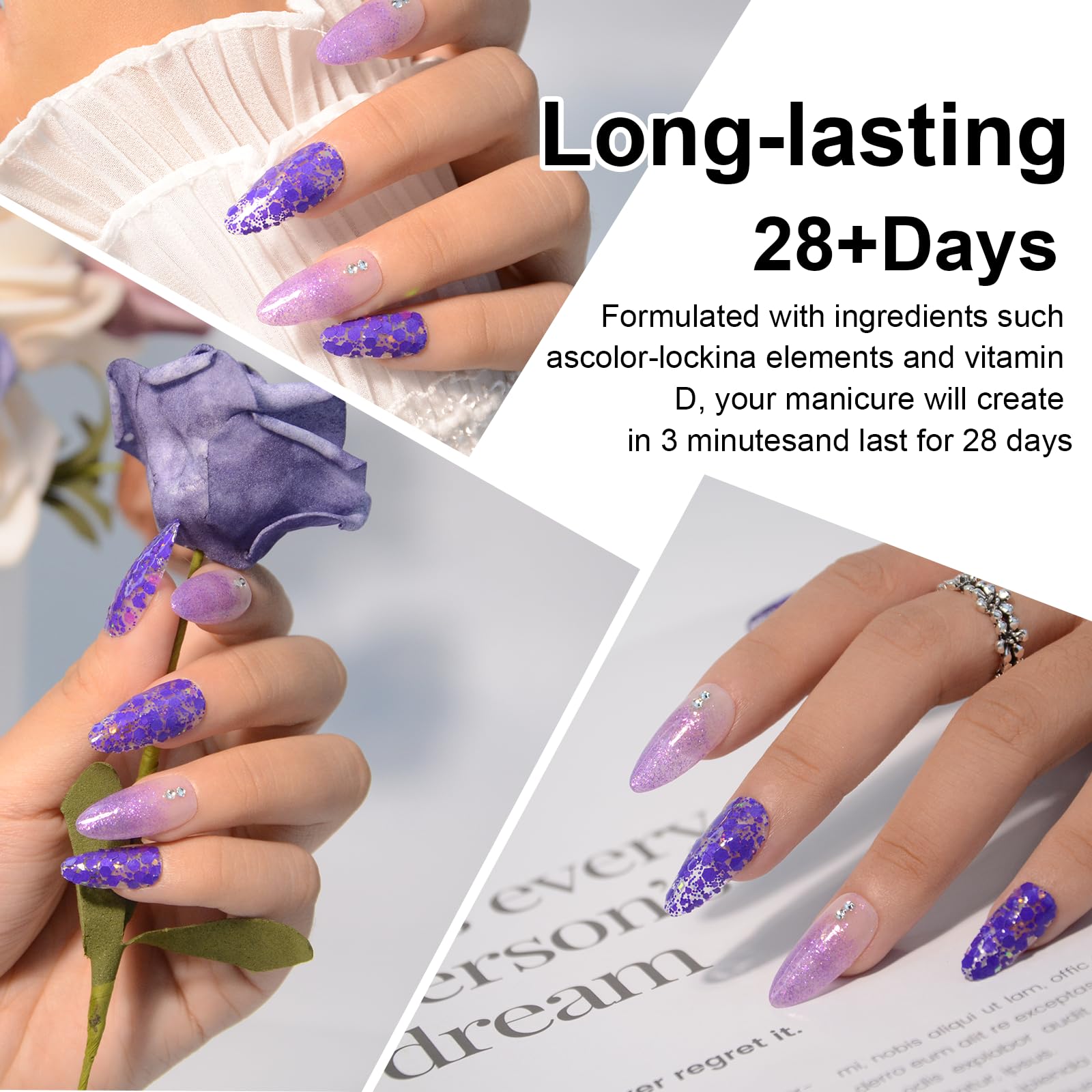 **Purple Glitter Dipping Powder for Nails - 1 Oz/28g, Dopamine-Inspired French Manicure Kit, No UV Lamp Needed - DIY Salon & Home Nail Art Starter Set for Women - Perfect for Parties, Weddings & Everyday Glam**