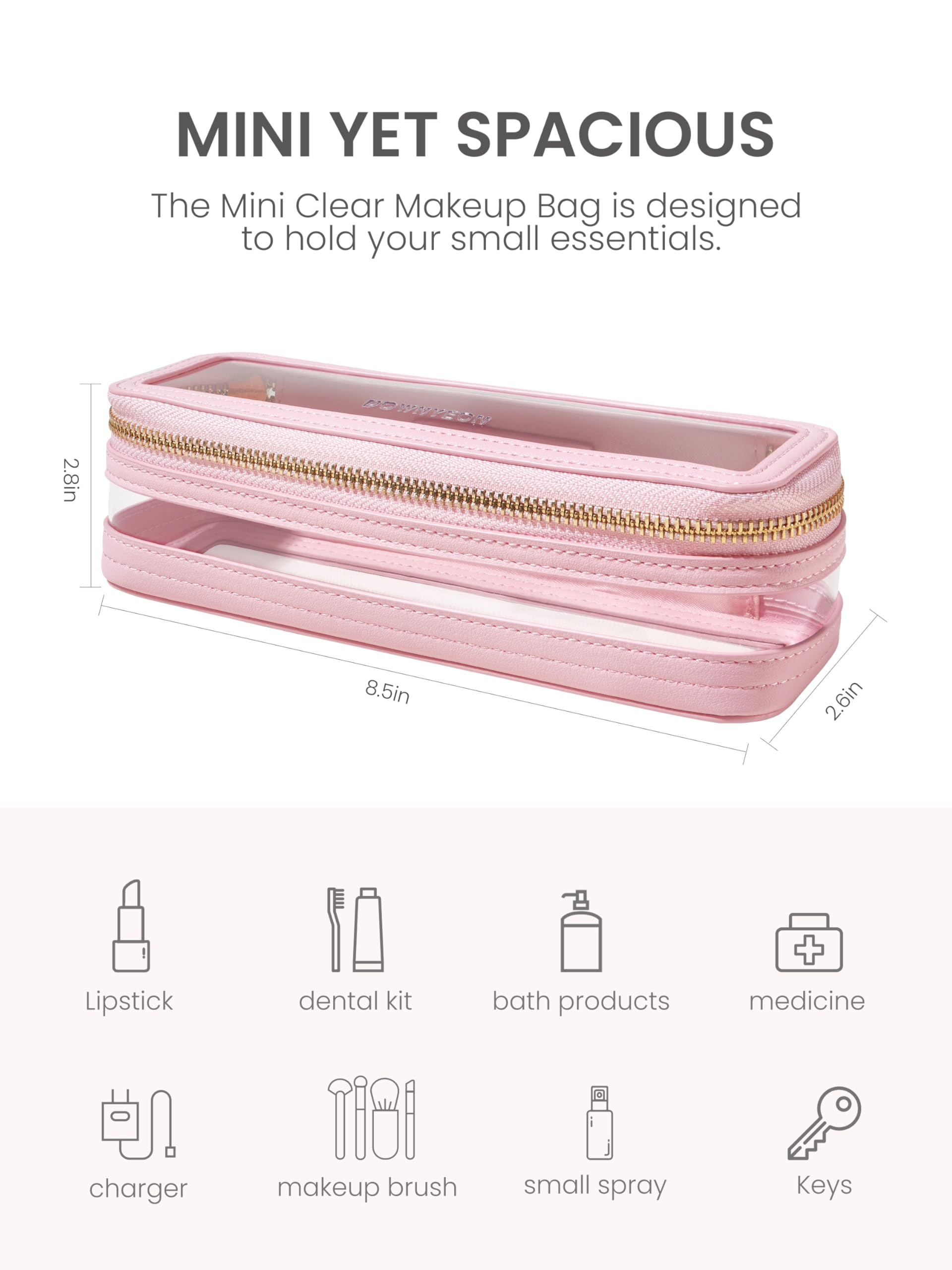 Waterproof Clear Travel Makeup Bag - Pink Toiletry Organizer for Women | Gym & Vacation Essentials