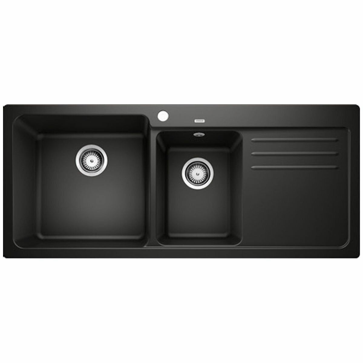 Premium Blanco NAYA8SBK5 3/4 Bowl Undermount Kitchen Sink with Right-Hand Drain - Matte Black Finish | Ideal for Modern Kitchens, Restaurant Prep & Commercial Use