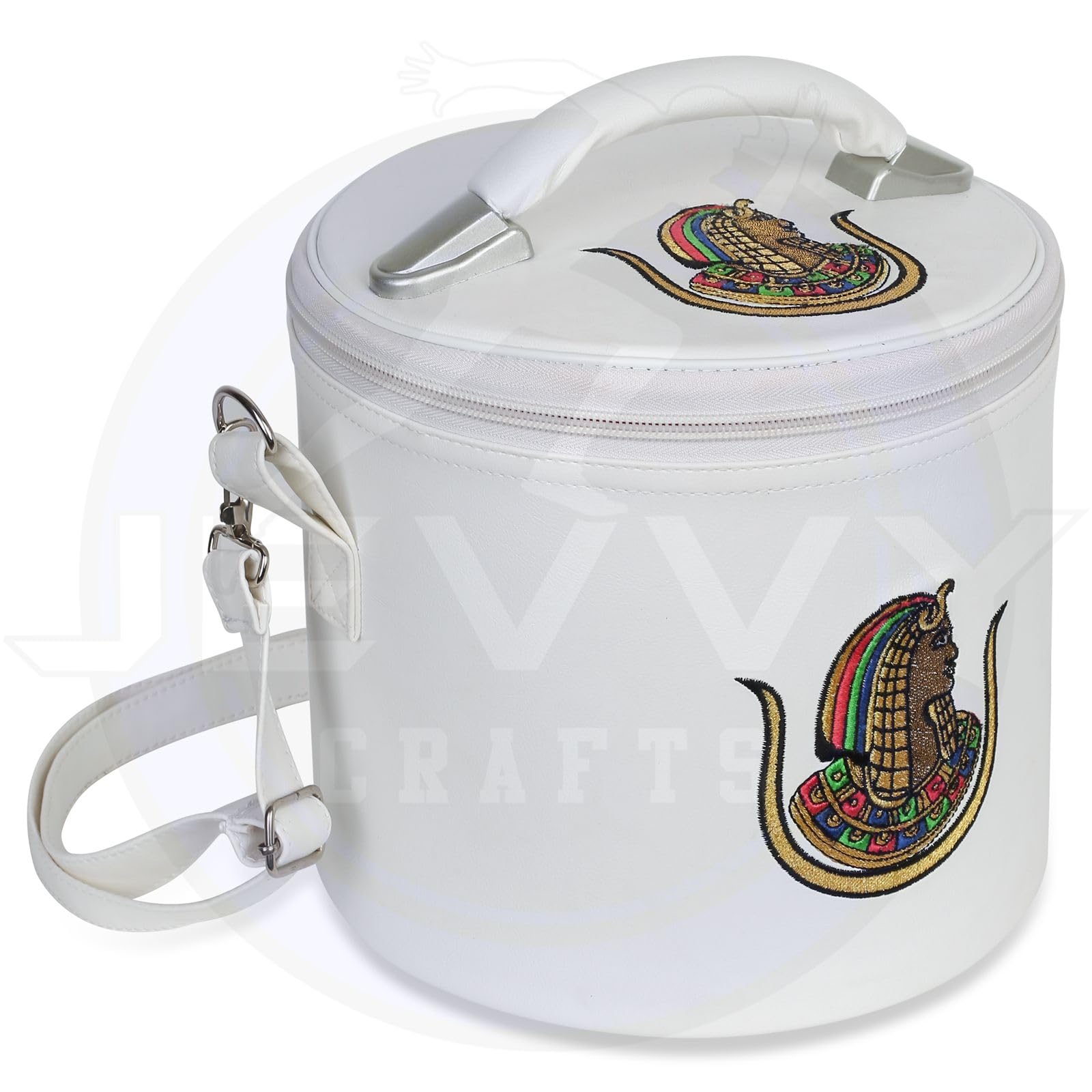 Masonic Daughters of ISIS White Fez Case - Premium White Imitation Leather Storage Box with Shoulder Strap | DOI Hat & Cape Protector | Perfect for Masonic Events, Ceremonies & Travel