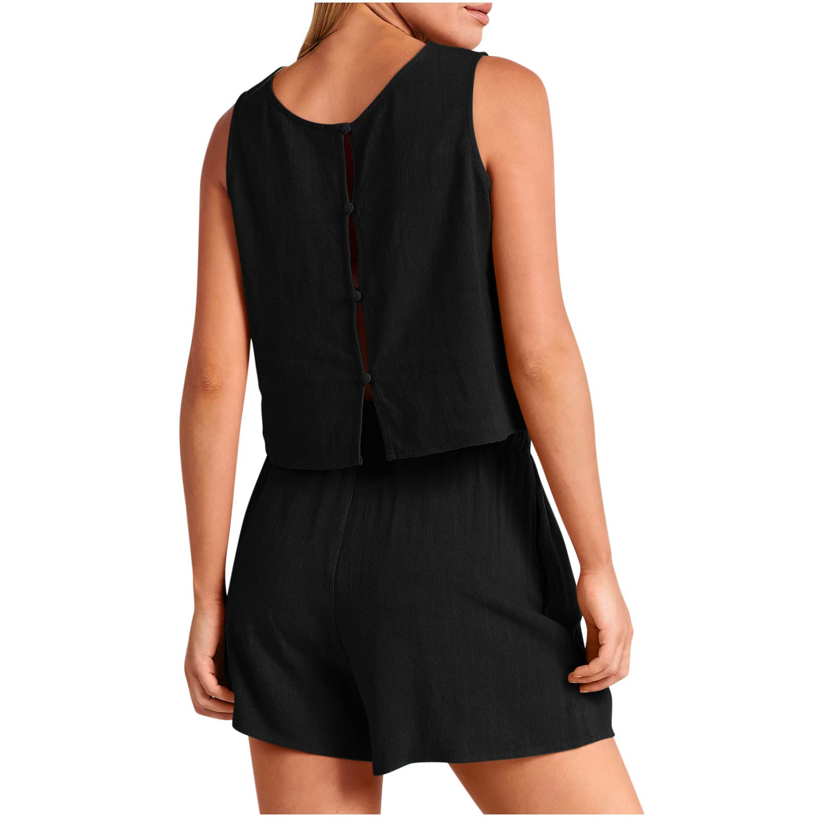Women's 2-Piece Outfit - Sleeveless Tank Top with Pockets & Comfortable Shorts - Lounge, Beach & Summer Travel Matching Set - Casual Wear for Vacation, Yoga & Outdoor Activities