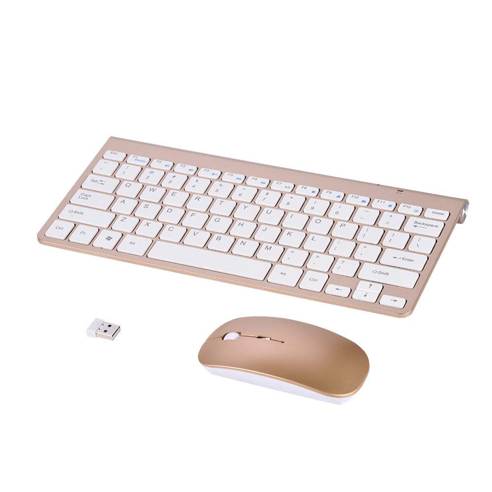 PUSOKEI 2.4GHz Wireless Keyboard and Mouse Combo - Slim Waterproof Design for PC, Laptop, Desktop Computer - Compatible with Windows (Gold) | Perfect for Office Work, Gaming & Home Computing