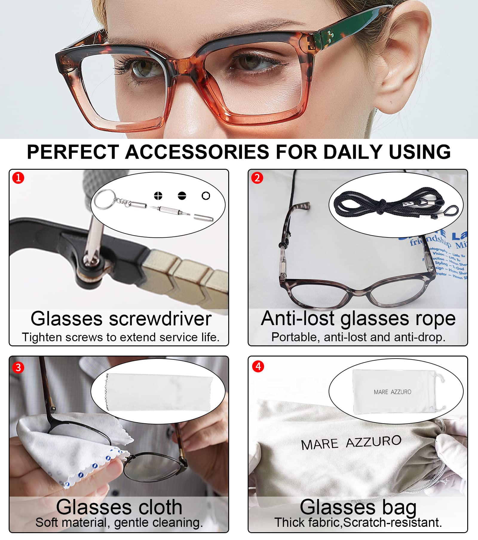 MARE AZZURO Blue Light Blocking Reading Glasses for Women - Computer Readers with 0 to 600 Magnification (Brown, +2.25) - Reduce Eye Strain for Office Work, Screen Time & Reading