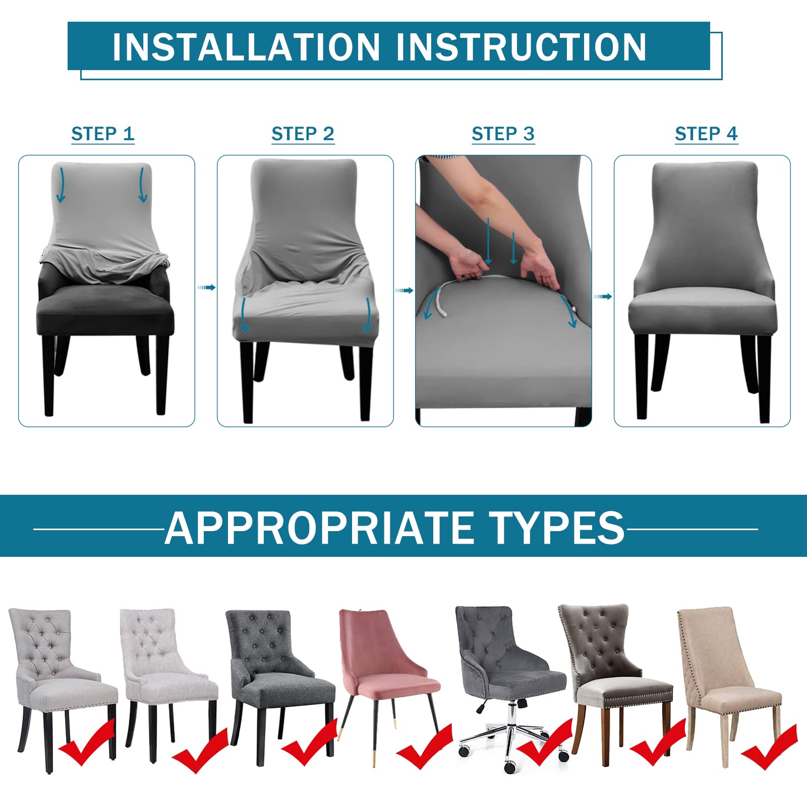 Liykimt Stretch Wingback Side Chair Slipcover - Washable Upholstered Armchair Cover with Nailhead Trim for Dining & Living Room - Perfect for Home Decor, Office, and Guest Seating