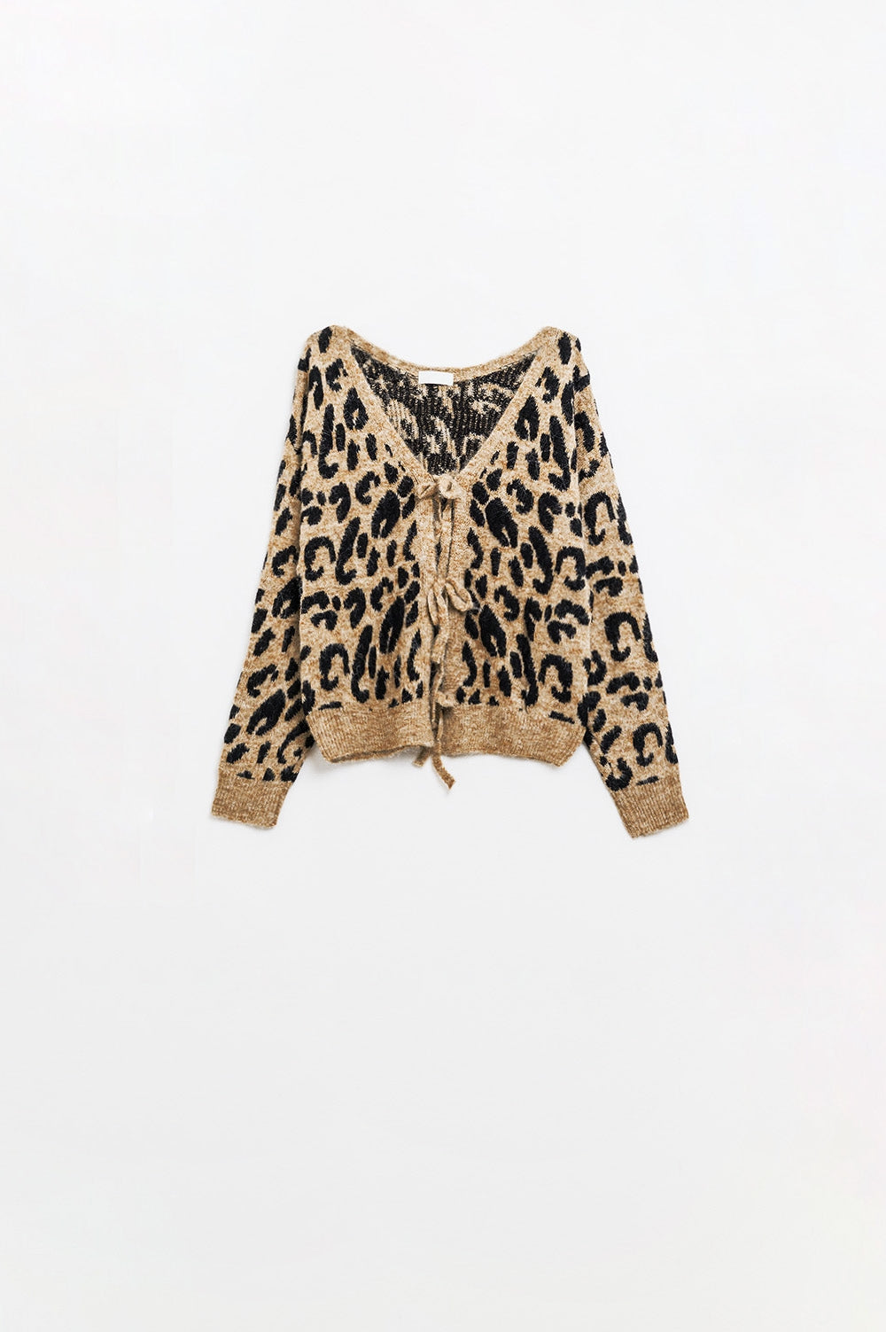 Leopard Print Long Sleeve Cardigan with Knot Detail - Stylish Women's Knit Sweater for Casual Outfits & Fall Layering