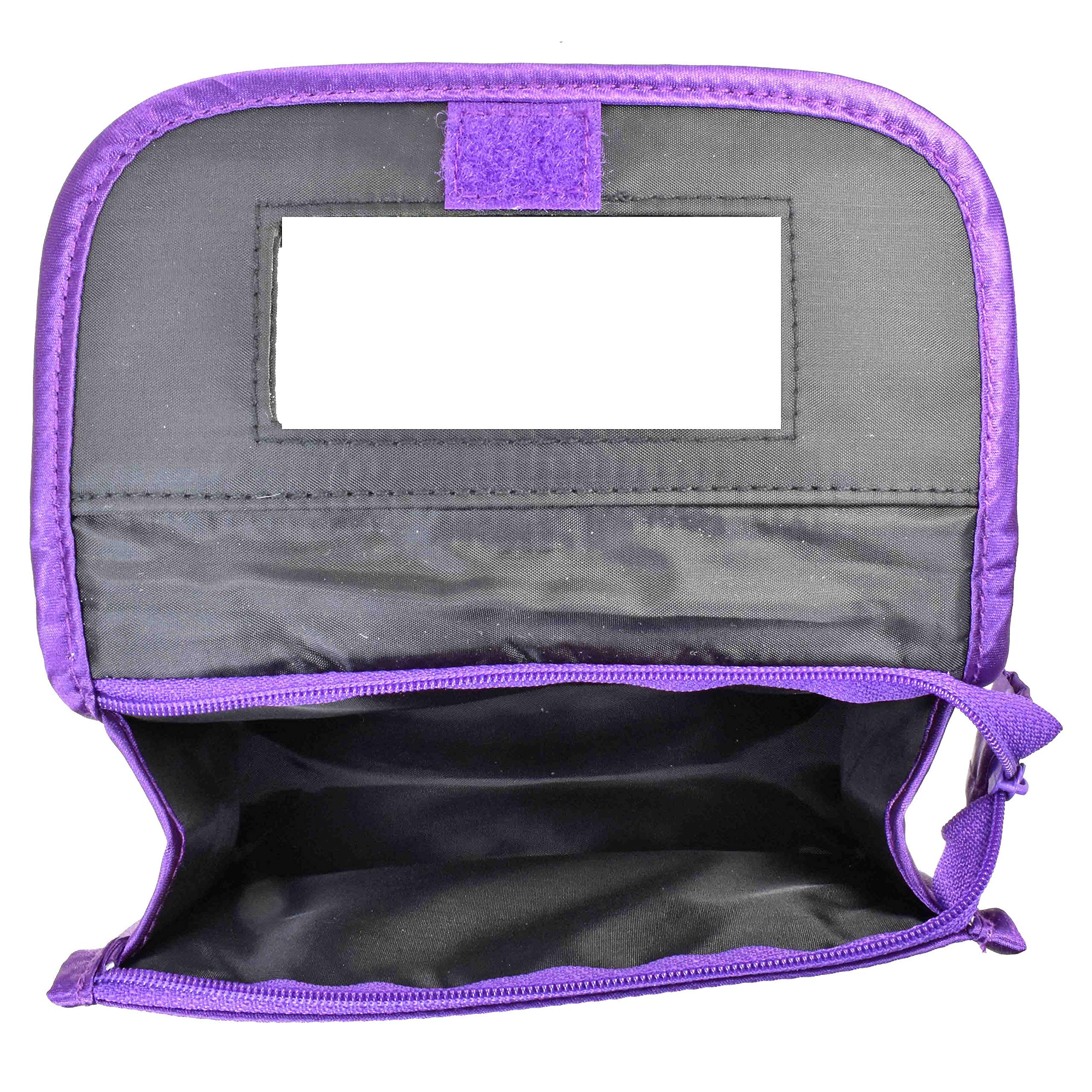 Travel Portable Purse Size Makeup Case Cosmetic Bag with Mirror - Quilted Satin Purple Organizer for Women | Perfect for Airplane Carry-on, Gym Essentials & Daily Beauty Storage