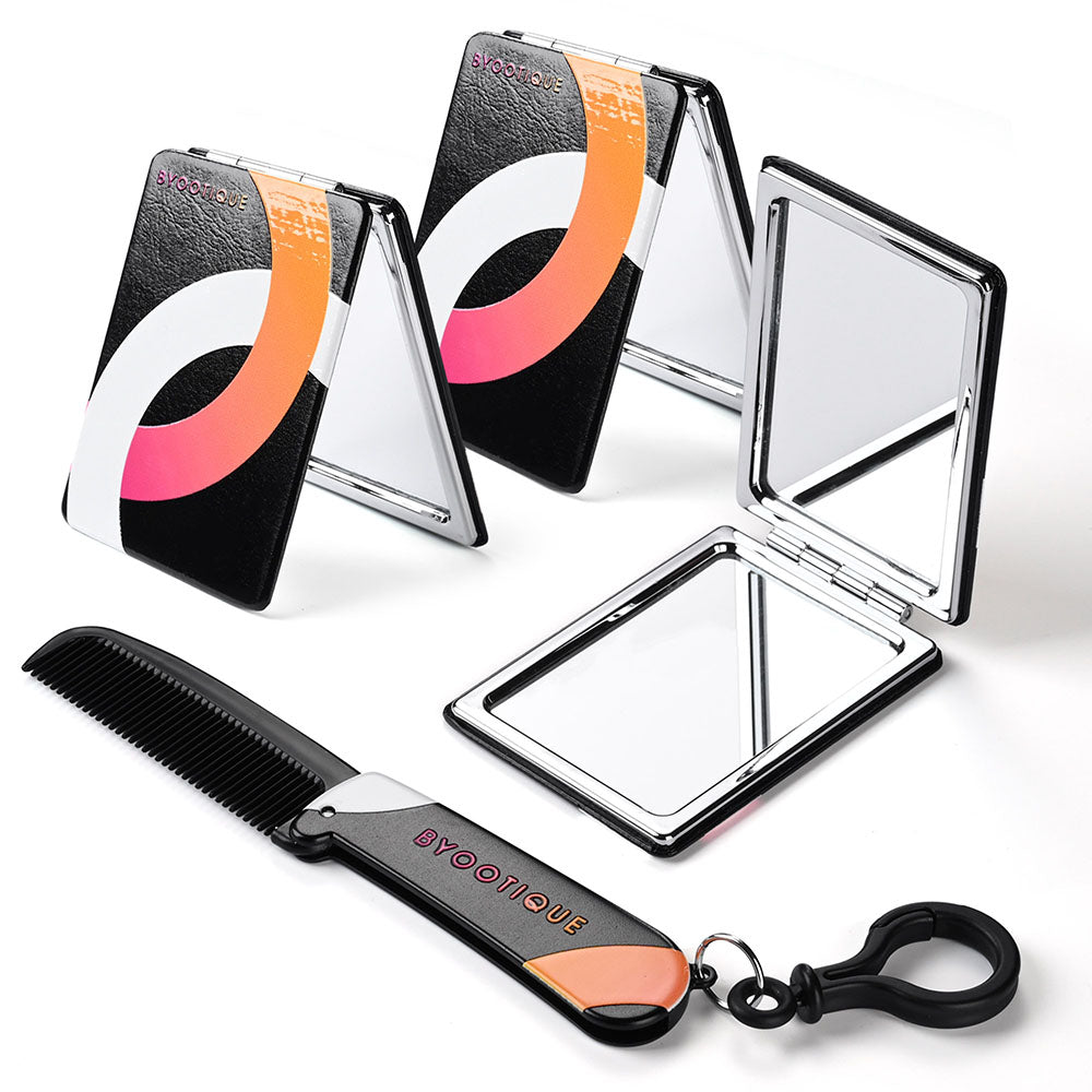 TheLAShop Rectangle Mini Compact Mirror 2x Magnifier with Comb - 3 Pack | Portable Makeup Mirror for Travel, Purse & Vanity | Perfect for Touch-Ups & Cosmetics