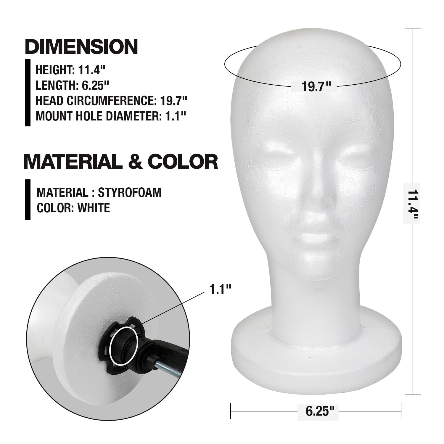 STUDIO LIMITED 11.4-Inch White Styrofoam Mannequin Head (12 Pack) - Wig Stand for Wigs, Hats, Masks & Hairpieces | Salon Display, Arts & Crafts, DIY Projects | Perfect for Hairstyling Practice, Costume Design & Home Decor