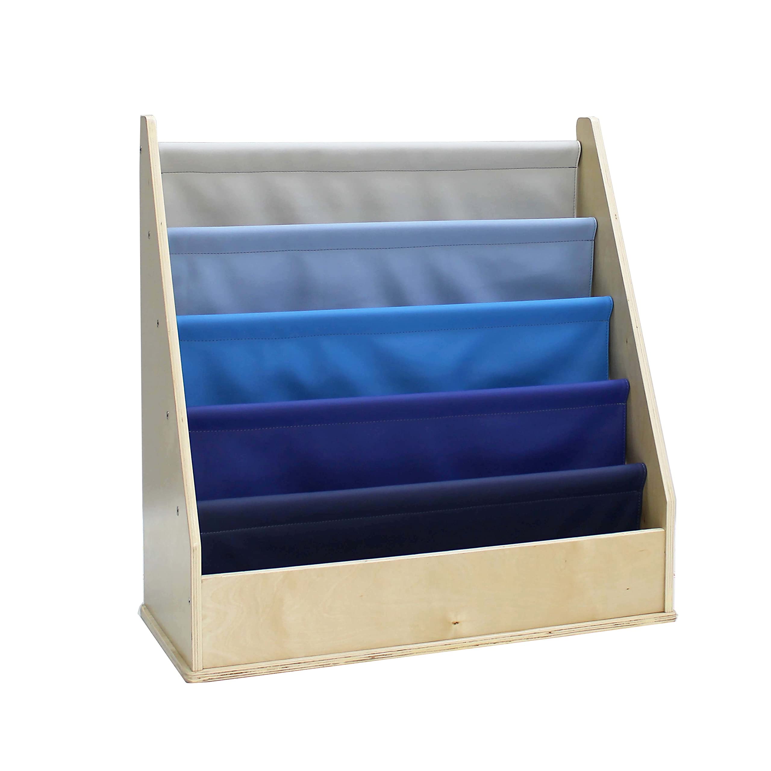 **Factory Direct Birch SoftScape Sling Book Display - 4-Shelf Vinyl Storage for Kids Books & Magazines - Navy/Powder Blue - Perfect for Bedroom, Playroom, Daycare, Preschool & Classroom Organization**    *(Use Case: Ideal for organizing children's books, magazines, and learning materials in home, school, or childcare settings.)*