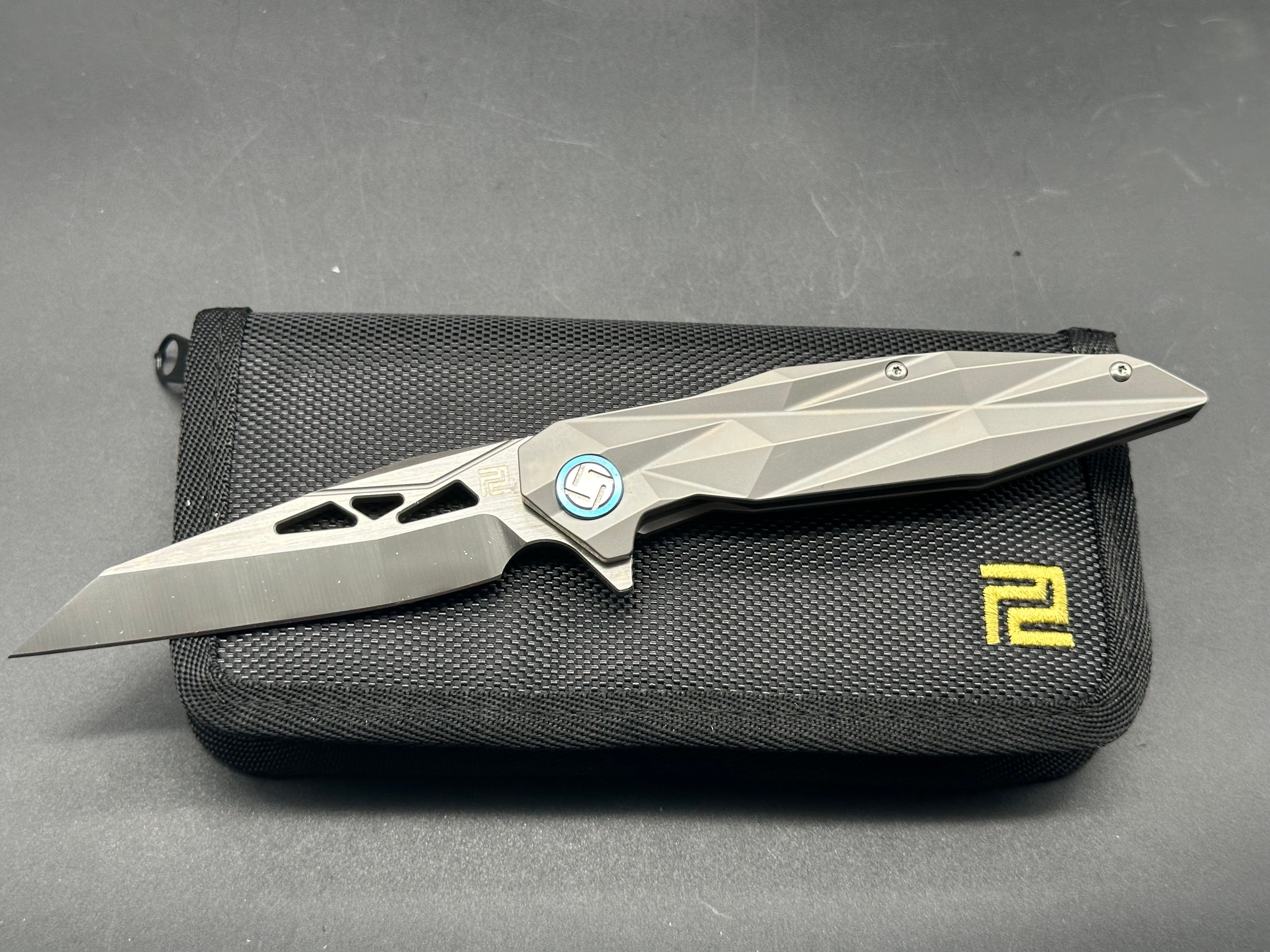Artisan Cutlery Cygnus S35VN Reverse Tanto Folding Knife with Milled Titanium Handle - EDC, Camping, Survival & Outdoor Activities