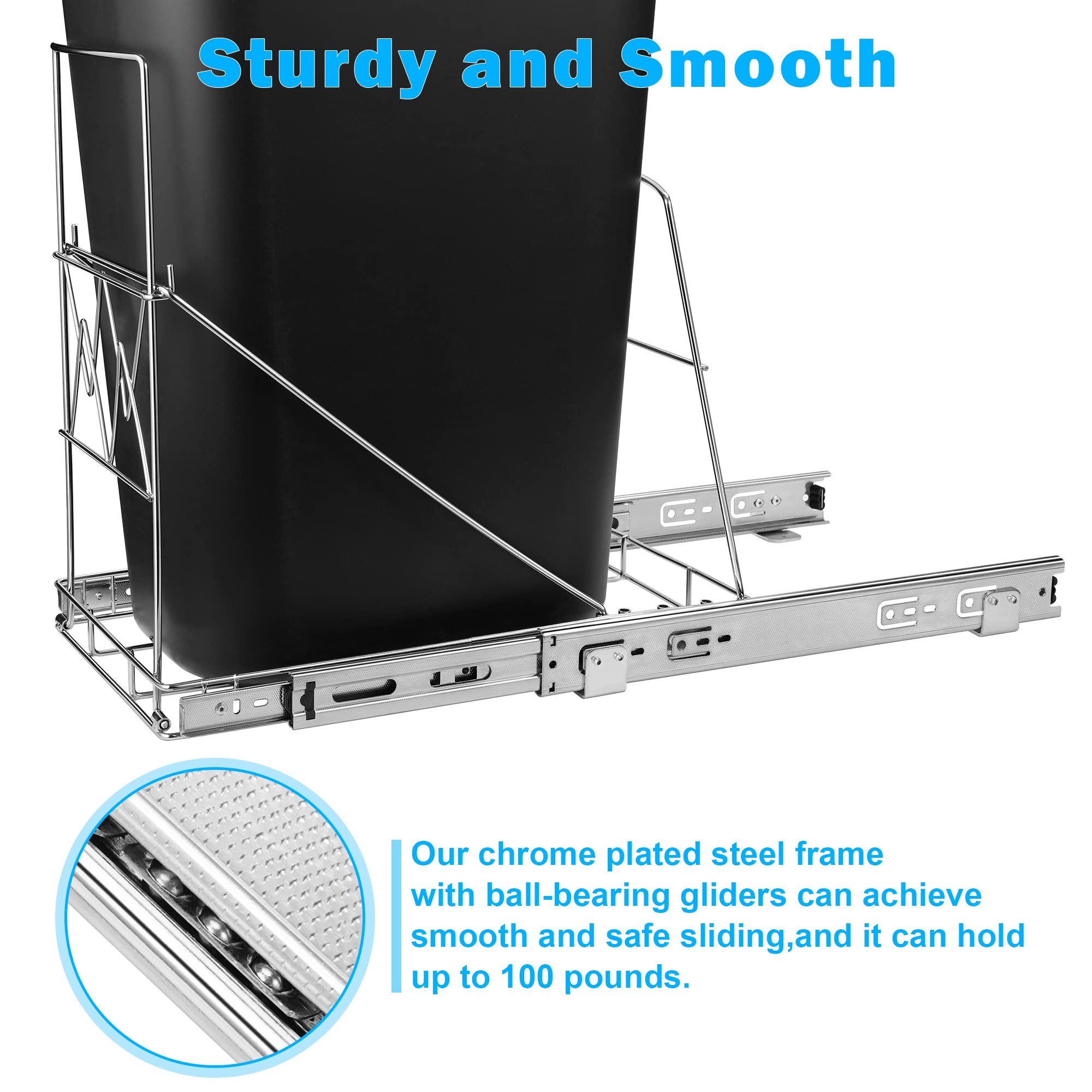 Under Cabinet Pull Out Trash Can - Adjustable Sliding Waste Bin Frame for Kitchen (Trash Can Not Included) - Perfect for Small Spaces & Organized Home Kitchens