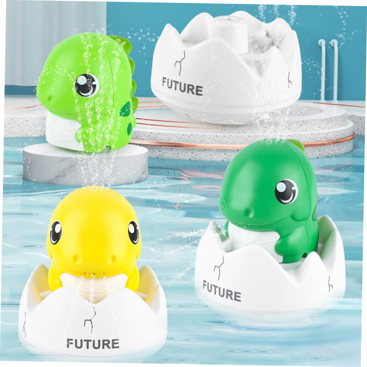 HEMOTON 3-Piece Dinosaur Bath Toys Set with 1200mAh Battery - Waterproof Green Rubber Bathtub Toys for Kids, Perfect for Bath Time Fun & Sensory Play