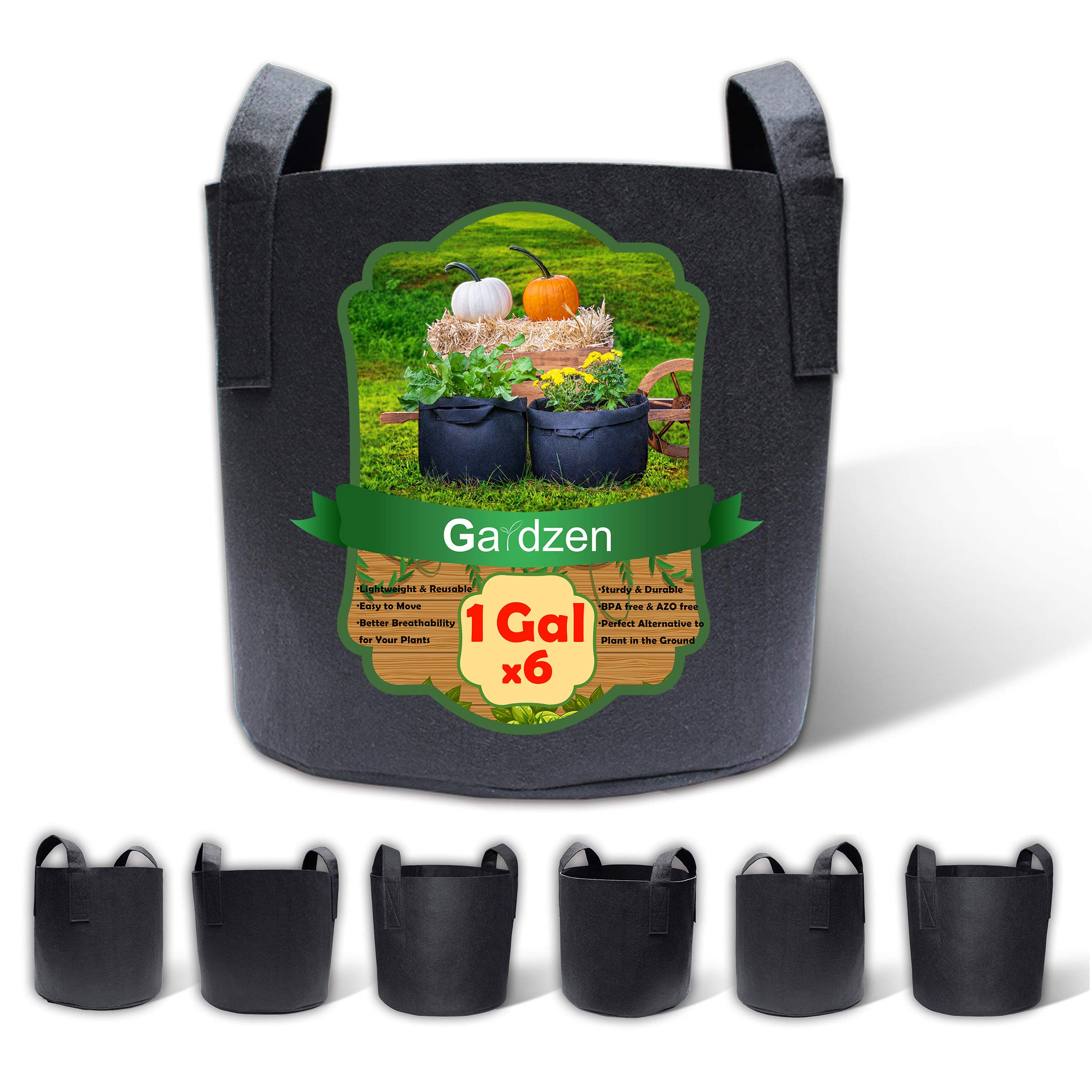 Gardzen 6-Pack 1 Gallon Aeration Fabric Grow Bags with Handles - Breathable Plant Pots for Vegetables, Herbs, Flowers - Ideal for Indoor/Outdoor Gardening, Balcony & Container Planting