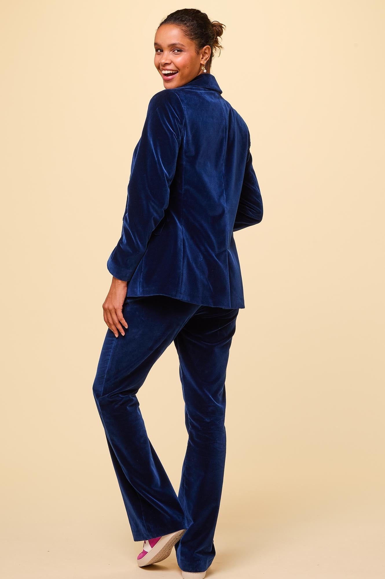 Luxury Velvet Pants for Women - Soft High Waist Stretch Palazzo Trousers in Midnight Blue | Perfect for Evening Parties, Date Nights & Special Occasions