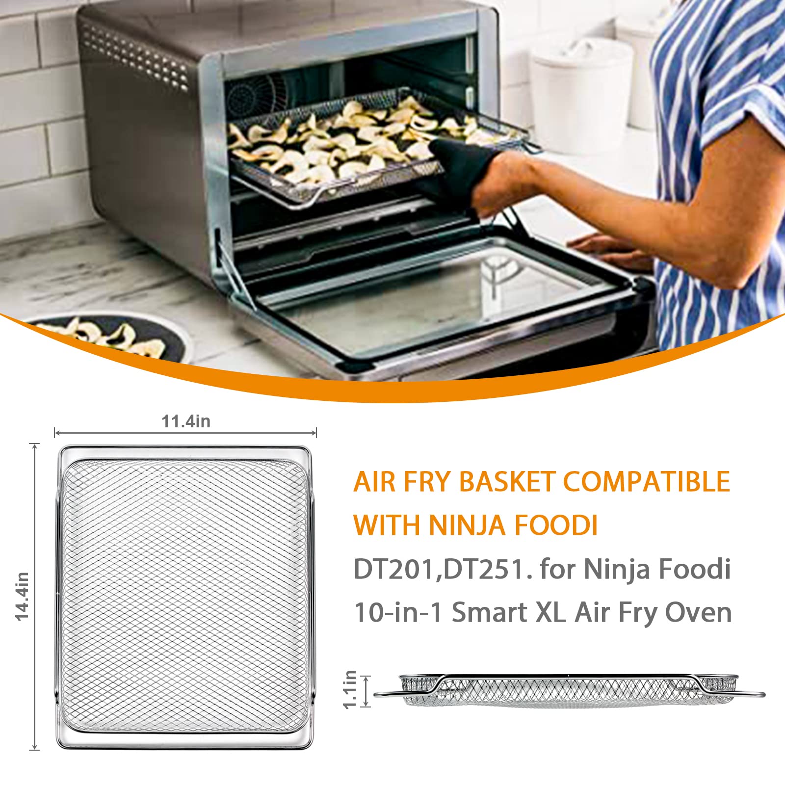 Stainless Steel Replacement Air Fryer Basket for Ninja Foodi DT251 DT201 - Compatible with Ninja Foodi 10-in-1 Smart XL Air Fry Oven - Perfect for Healthy Cooking, Crispy Fried Foods & Family Meals