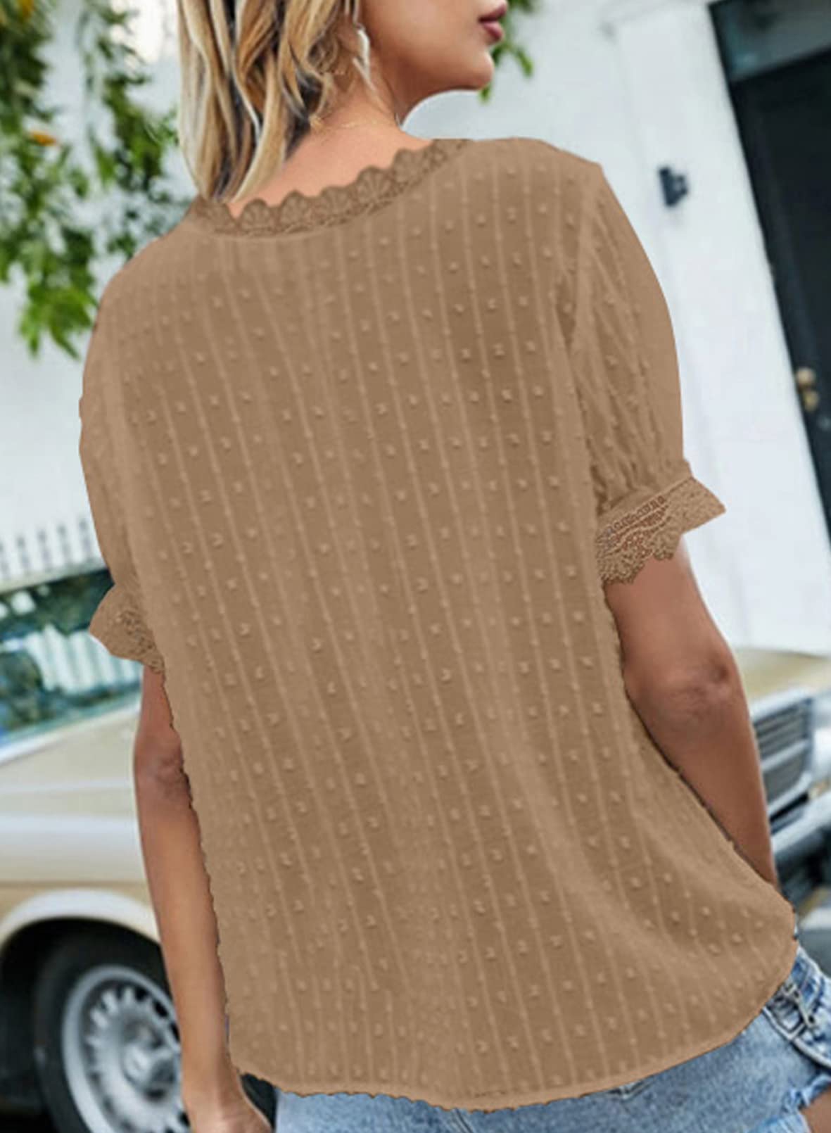 Dokotoo Women's V Neck Lace Crochet Tunic Top - Flowy Casual Blouse Shirt for Summer, Beach, and Boho Chic Outfits