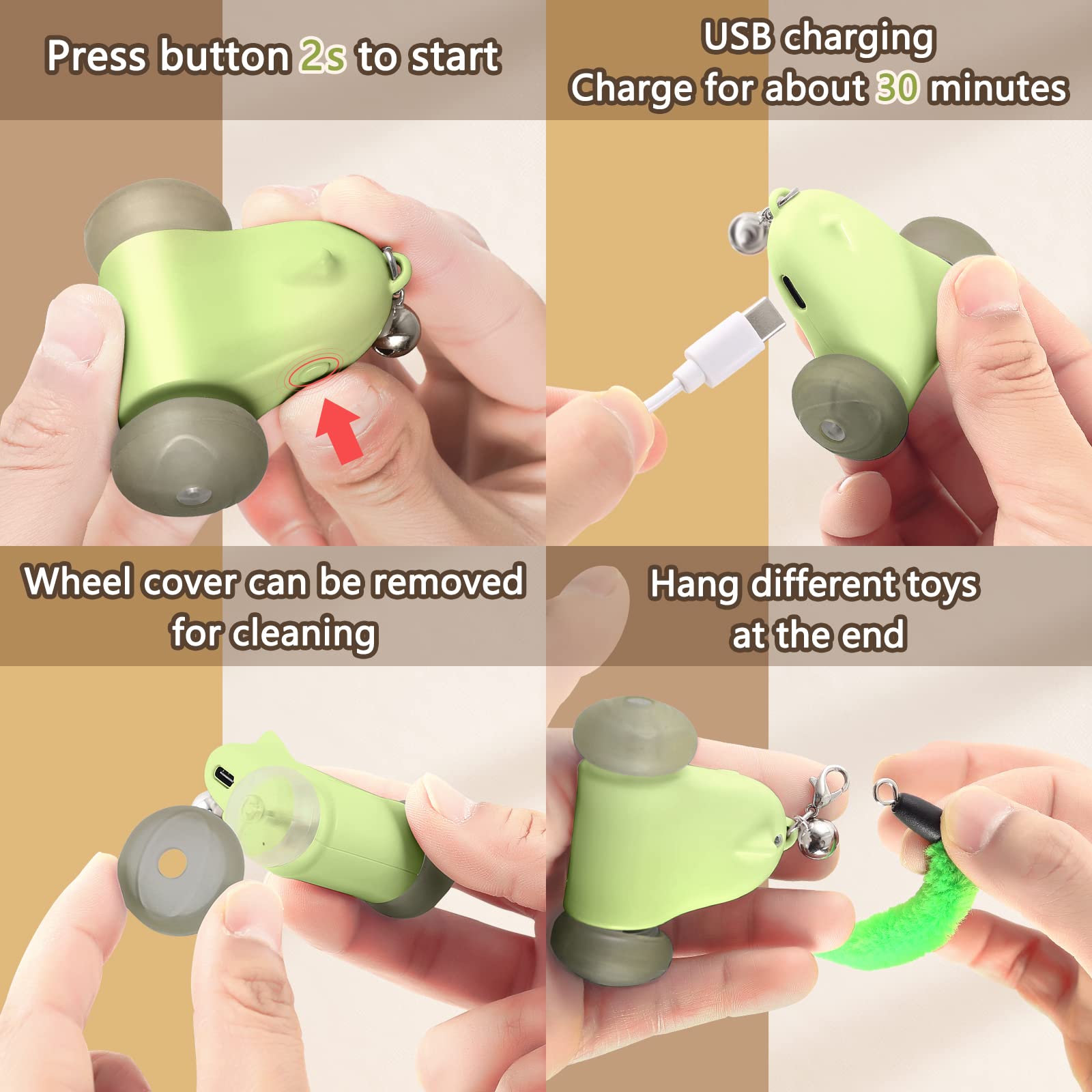 CZPET Interactive Cat Toys - Automatic Jumping Exercise Toy with Replaceable Elastic & Feather Mouse - Fun Developmental Puzzle Teaser for Kittens - Perfect for Playtime, Exercise & Mental Stimulation