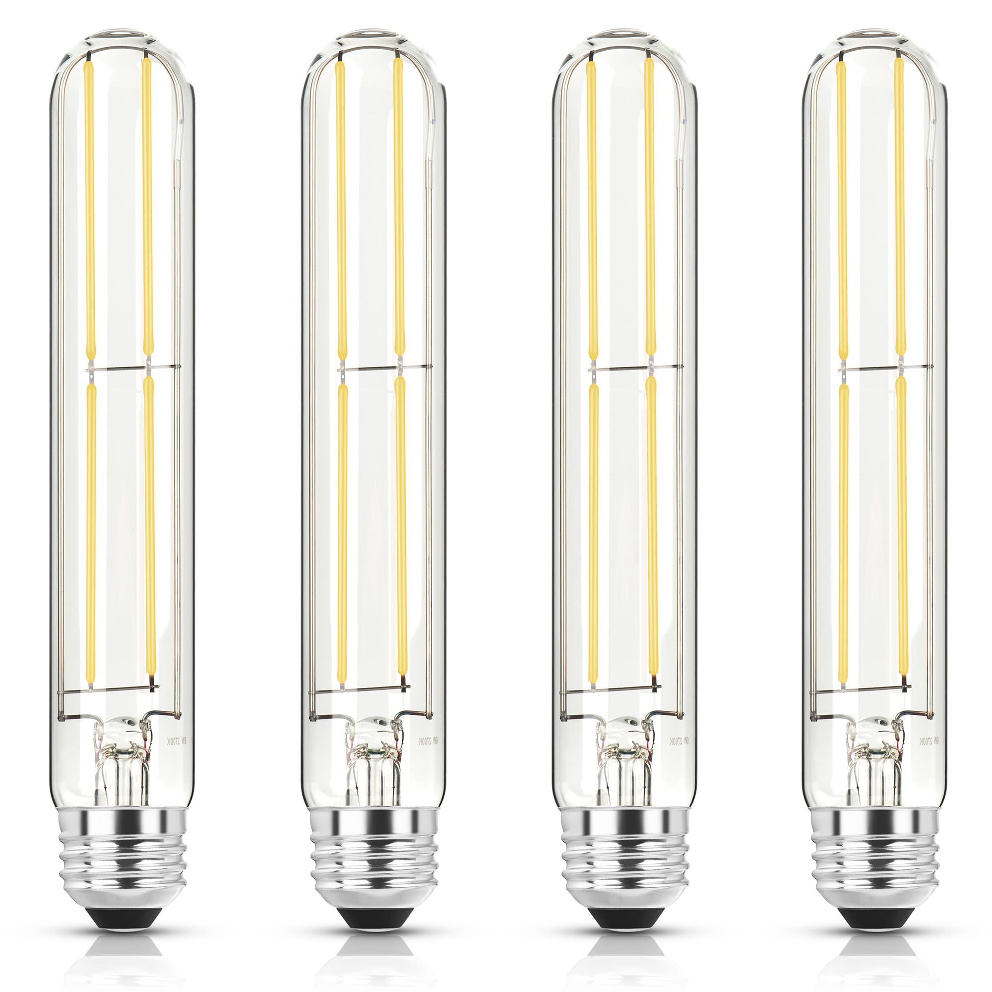 7.3 Inch Edison LED Bulb 4000K Neutral White E26 Base 60W Equivalent Dimmable 6W T10 Clear Glass Long Tubular Light Bulb (4 Pack) - Perfect for Bathroom Vanity Lights, Wall Sconces, Pendant Lighting & Vintage Decor