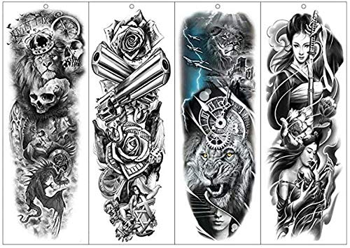 Fashion Temporary Tattoo Transfer Stickers - 4 Sheets Large Size Waterproof Body Art for Men & Women | Non-Toxic, Safe for All Skin Types | Perfect for Parties, Festivals & Costume Events