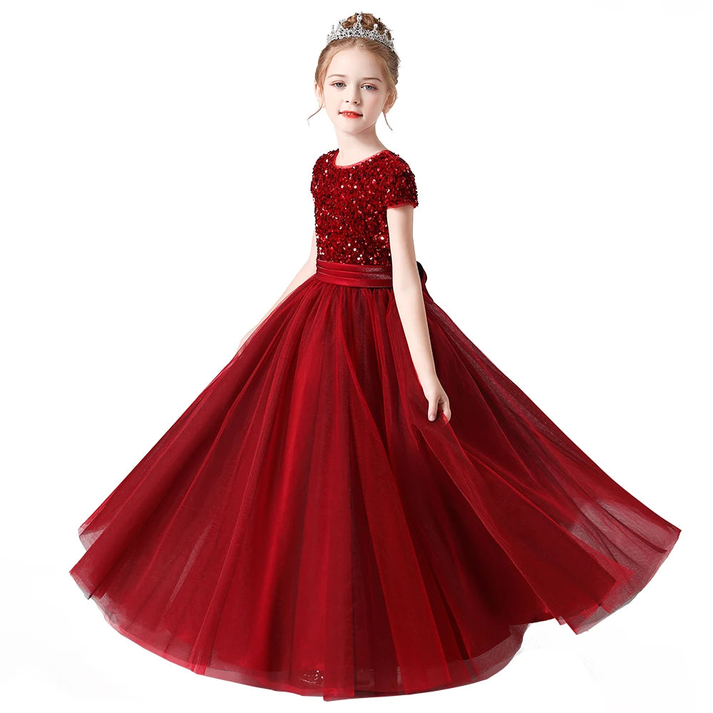 Sparkly Sequin Tulle Flower Girl Dress with Puffy Skirt - Elegant Pageant Gown for Weddings, Birthday Parties & Special Occasions