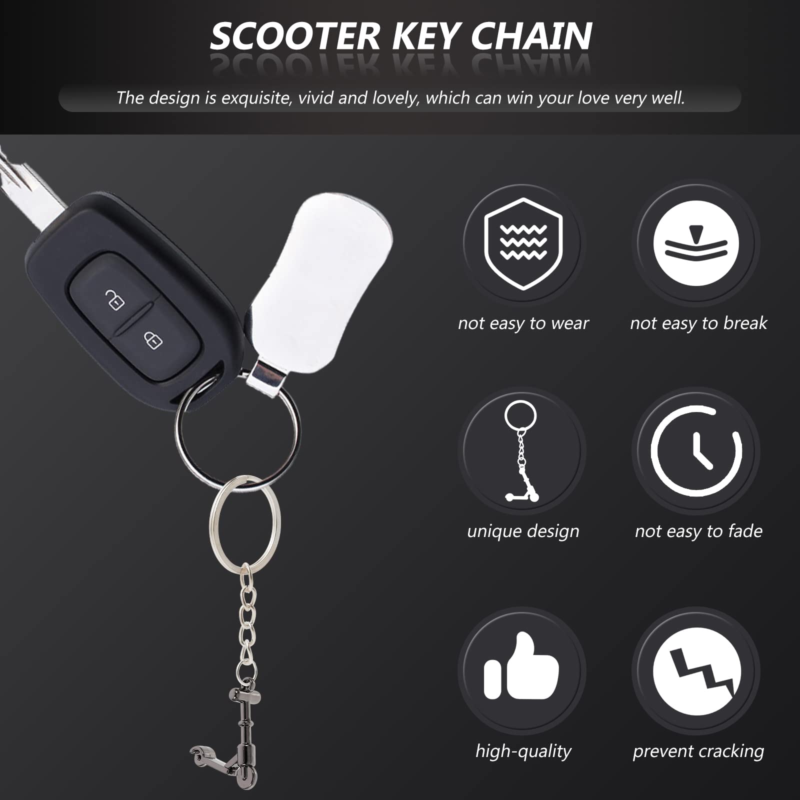 LIOOBO 3pcs Mini Scooter Keychain - Zinc Alloy Keyring for Bags & Scooters