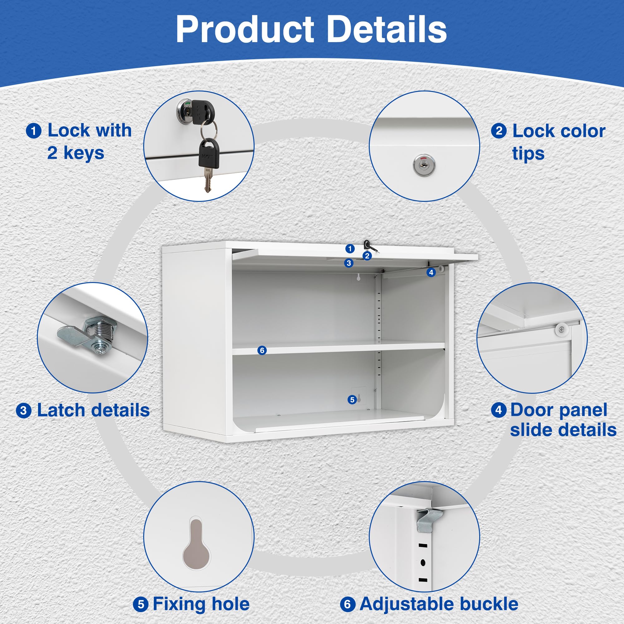 White Metal Wall Storage Cabinet with Lock - 2 Shelves & Flip-Up Door for Garage, Kitchen, Home Workshop - Easy Assembly (21.6''H) - Perfect for Organizing Tools, Pantry Items & DIY Supplies