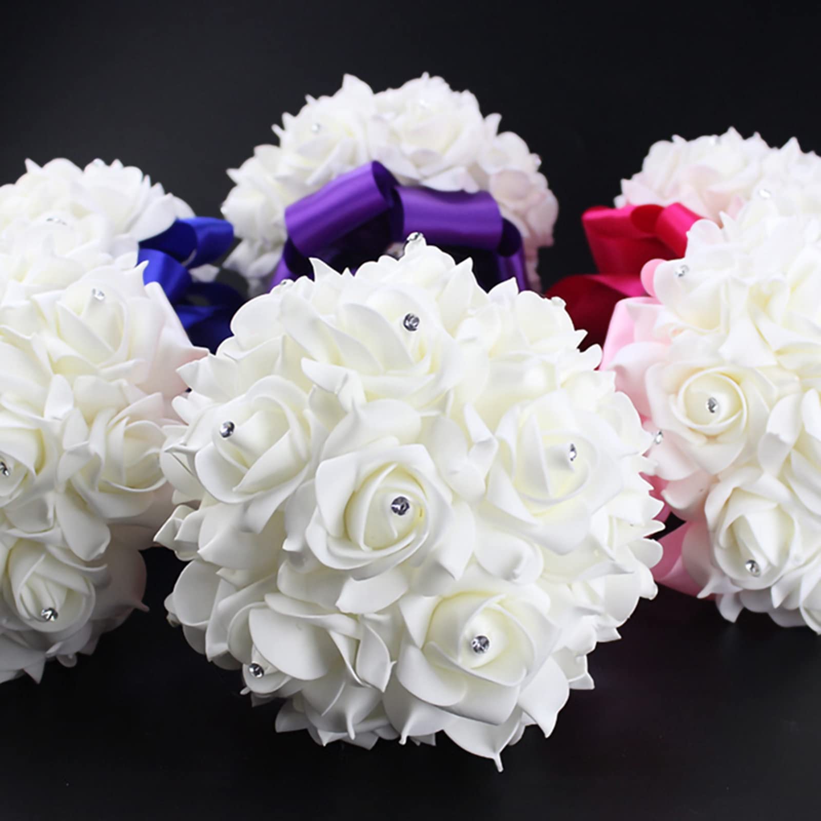 Artificial Bridal Bouquet - Foam Rose Hand Bouquet for Bride & Bridesmaids - Wedding Fake Flowers with Ribbon (B Rose Red, 18cm×24cm) - Perfect for Weddings, Bridal Showers & Photo Props