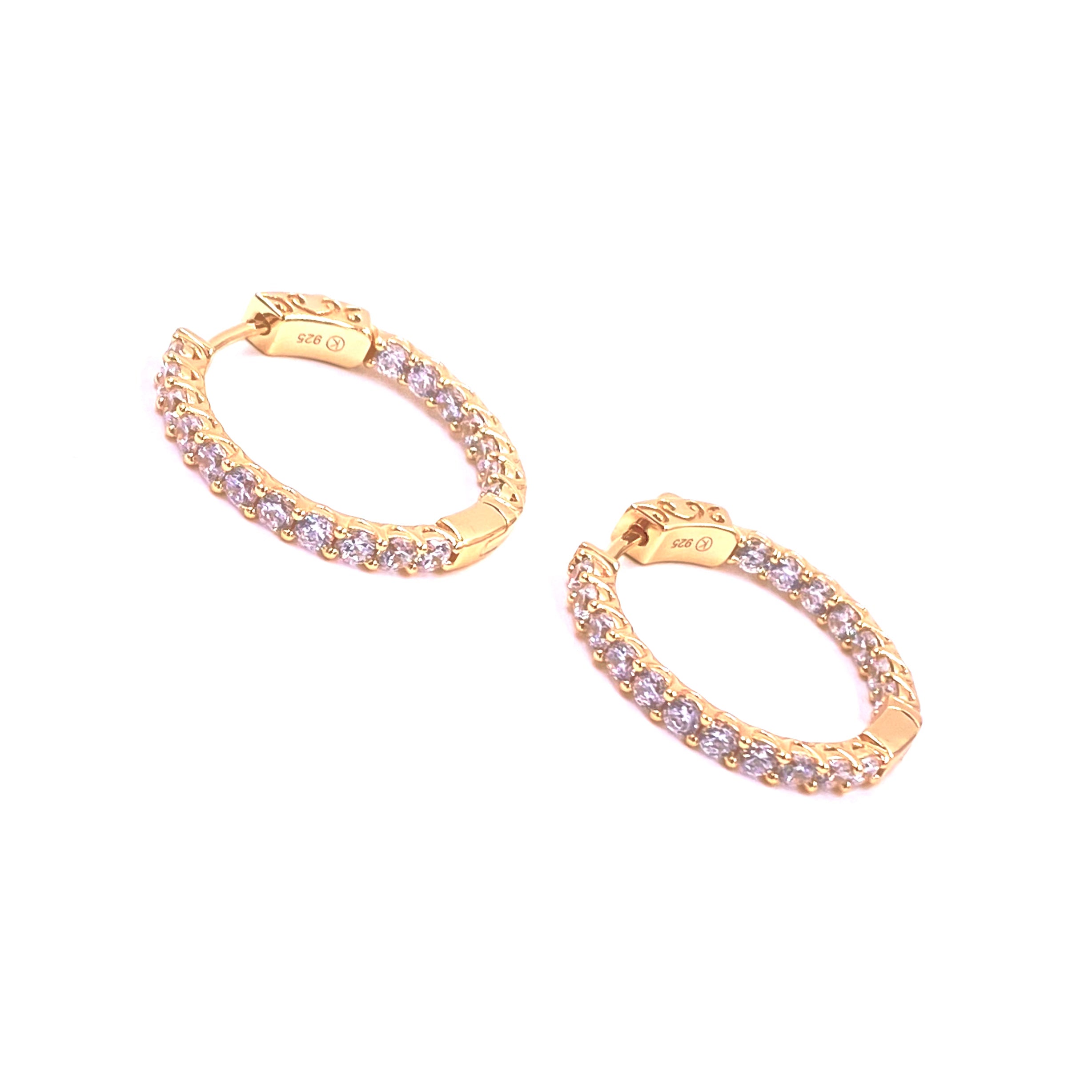 Sterling Silver Gold Plated CZ Hoop Earrings for Women - Inside/Outside Design - Perfect for Parties, Weddings & Everyday Wear