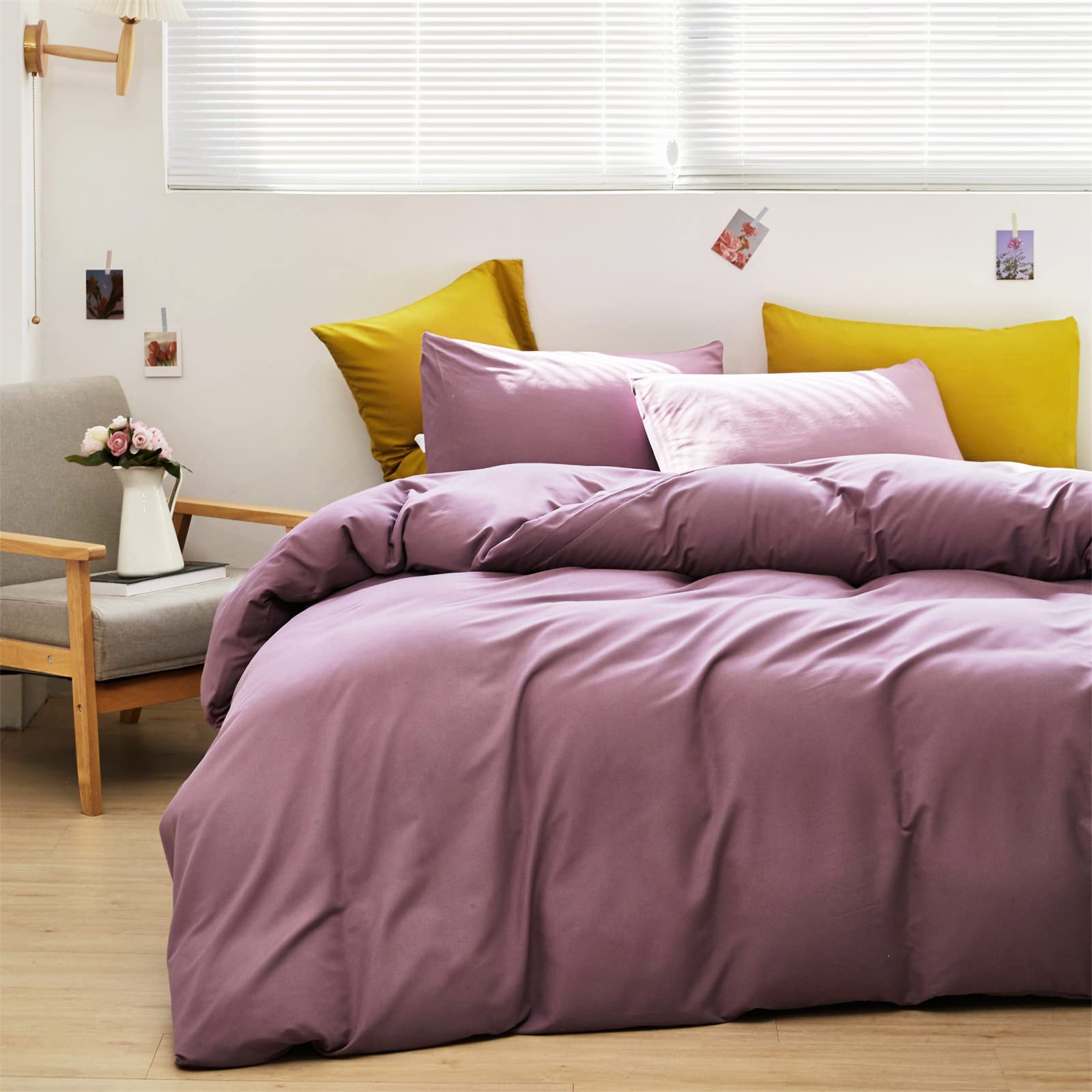 Luxlovery Purple Comforter Set King Size - Pale Mauve & Dusty Purple Cotton Bedding, Soft Breathable Quilted Blanket, 3-Piece Modern Elegant Bed Set for Women - Perfect for Master Bedroom, Guest Room & Cozy Home Decor