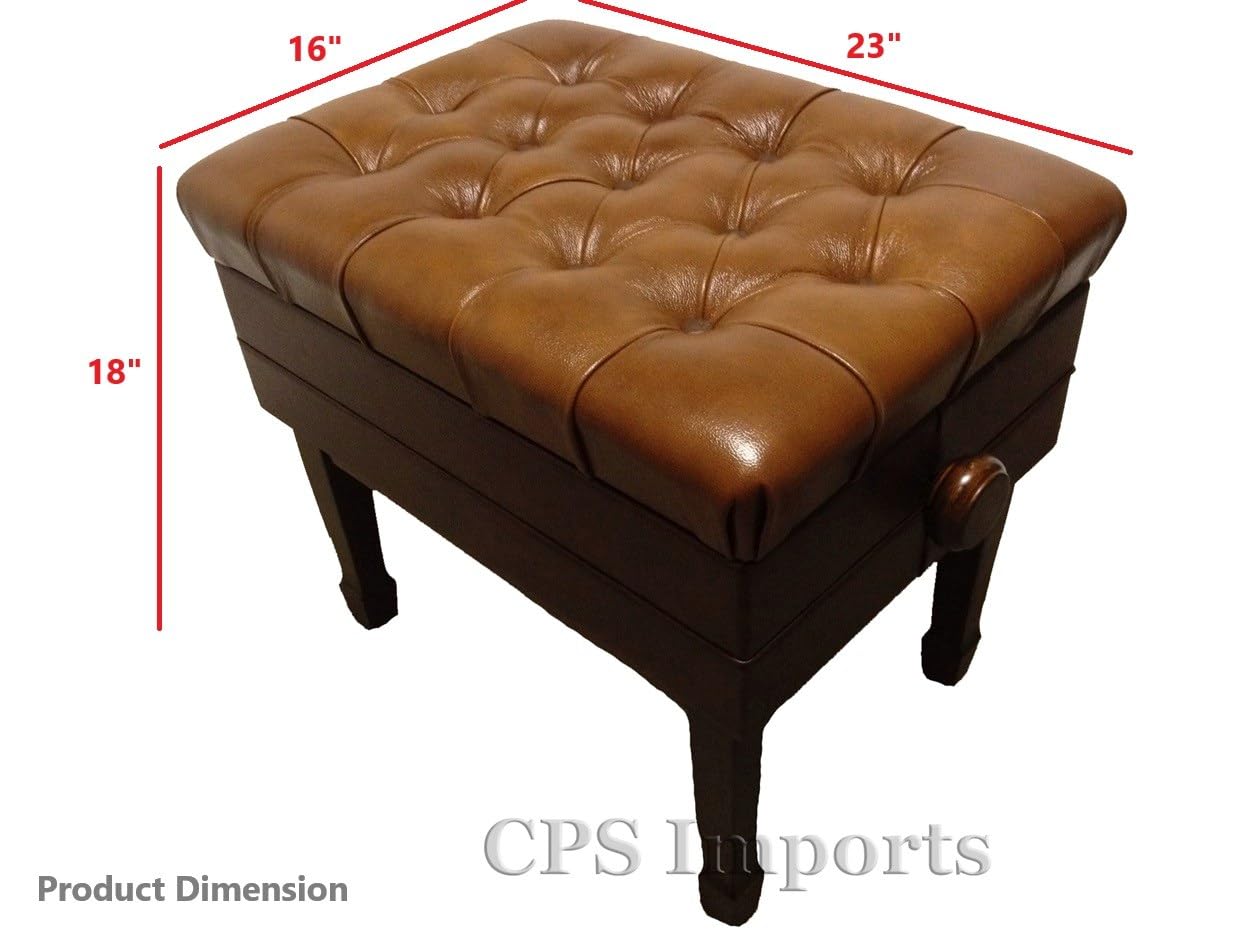 Premium Adjustable Walnut Piano Bench with Storage - Genuine Leather Seat for Artists & Musicians - Perfect for Home, Studio & Concert Halls