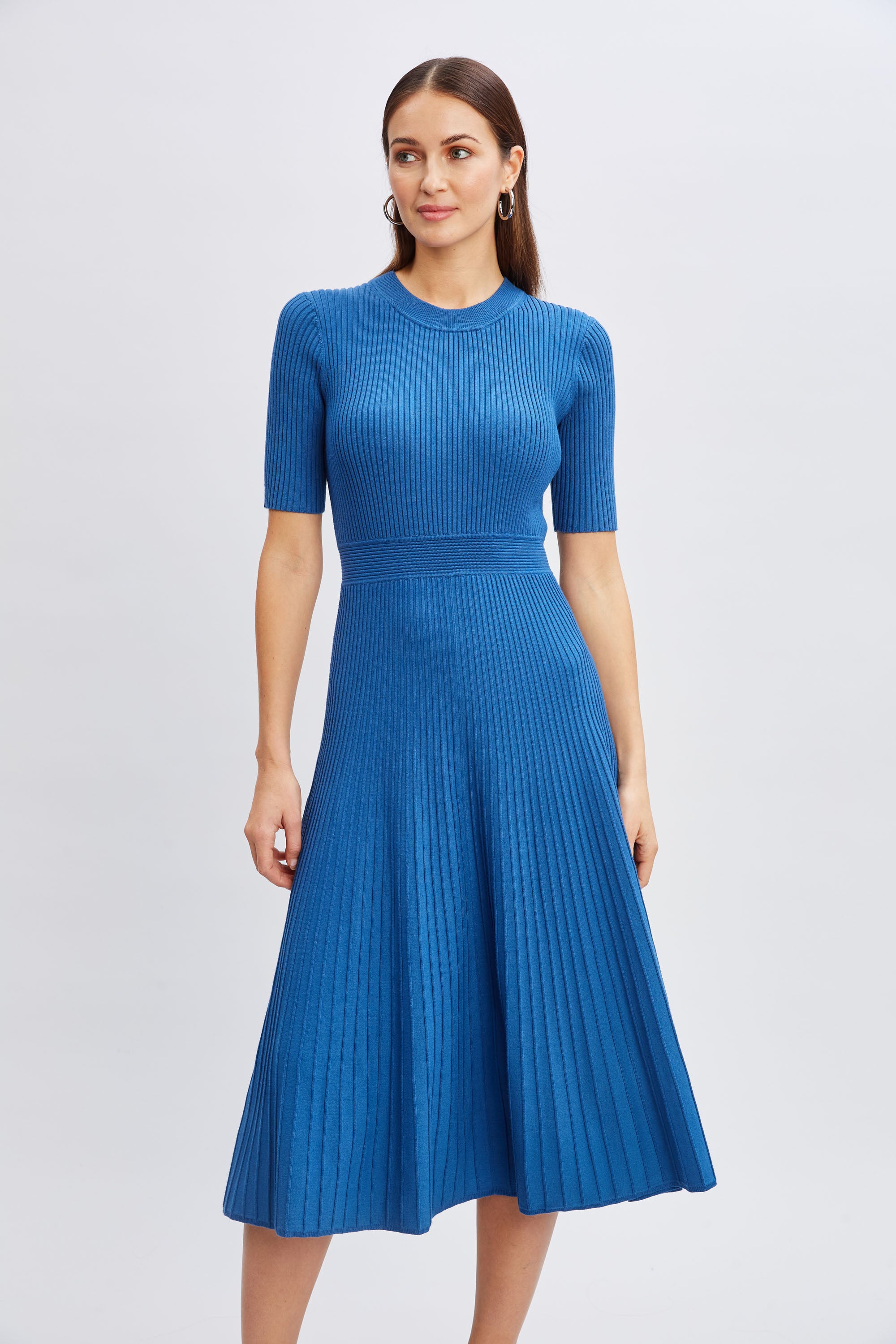 Women's Short Sleeve Ribbed Flare Sweater Dress - Soft Knit Casual Outfit for Fall & Winter | Perfect for Office, Date Night and Weekend Brunch