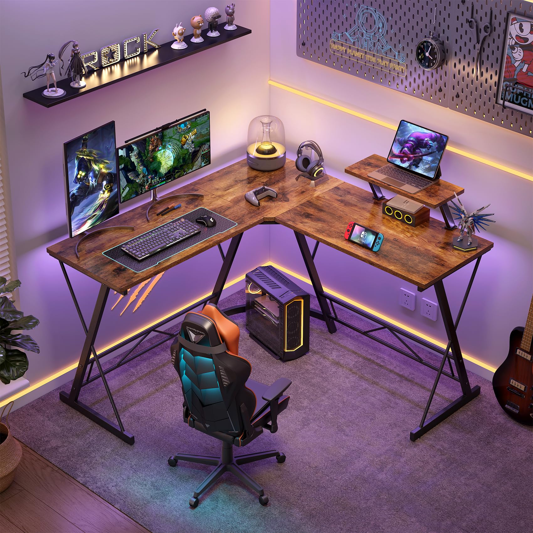 Ironstone L-Shaped Computer Desk - 51 Inch Corner Desk for Home Office, Gaming & Writing Workstation with Large Monitor Stand | Easy Assembly Rustic Brown | Perfect for Small Spaces & Multi-Monitor Setups