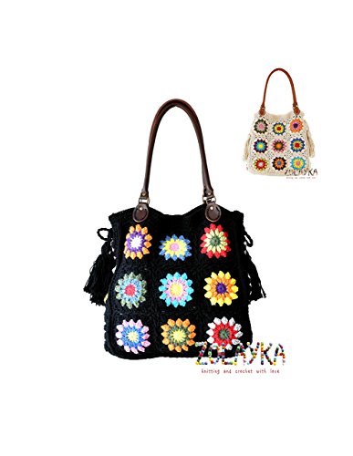 Bohemian Crochet Tote Bag with Tassels & Leather Handles - Stylish Hippie Shoulder Bag for Beach, Festival & Everyday Use