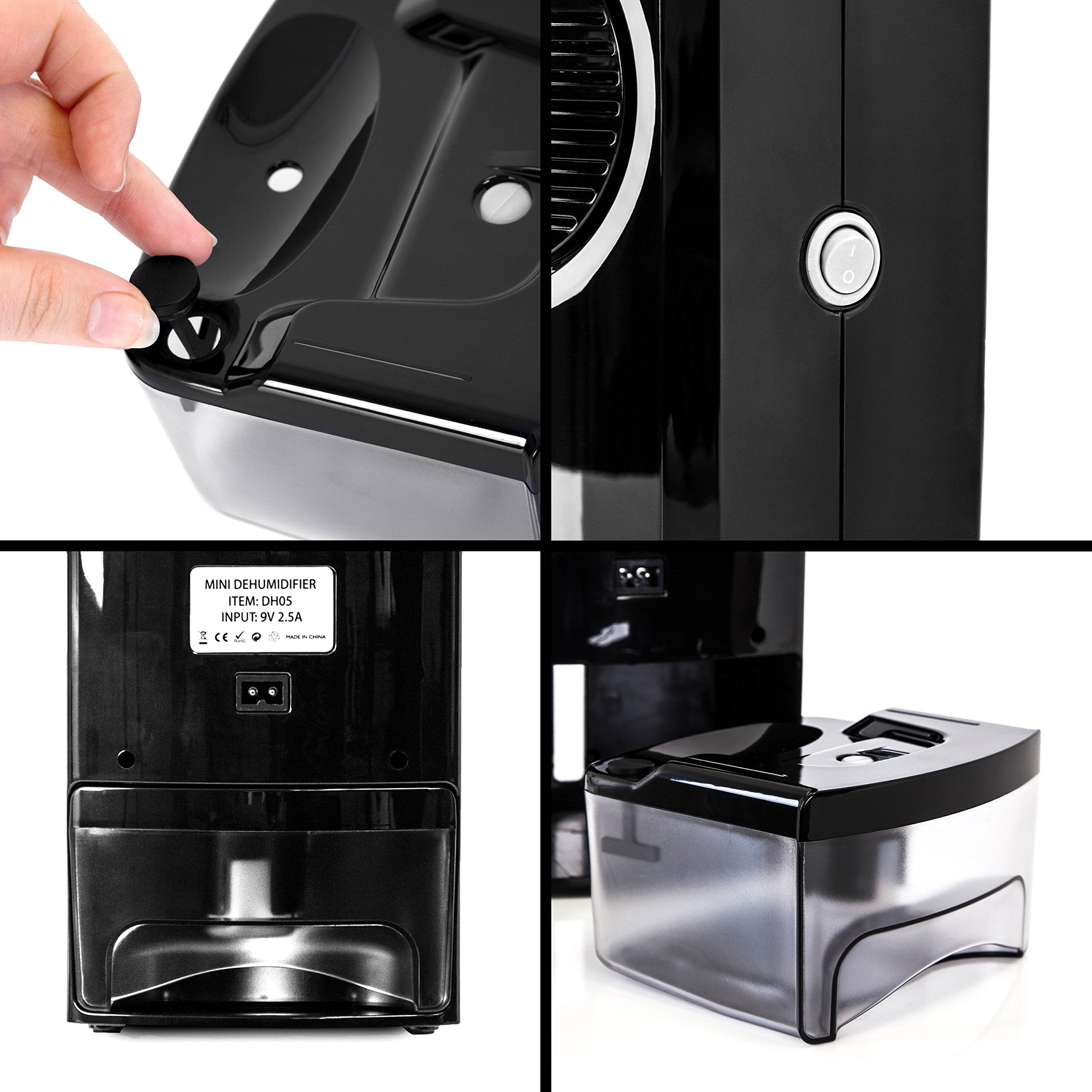 Duronic DH05 500ML Compact Dehumidifier - Portable & Energy Efficient Moisture Absorber for Damp, Mold Prevention - Ideal for Home, Kitchen, Garage, Bedroom (Black) | Perfect for Small Spaces, Closets, RVs and Basements