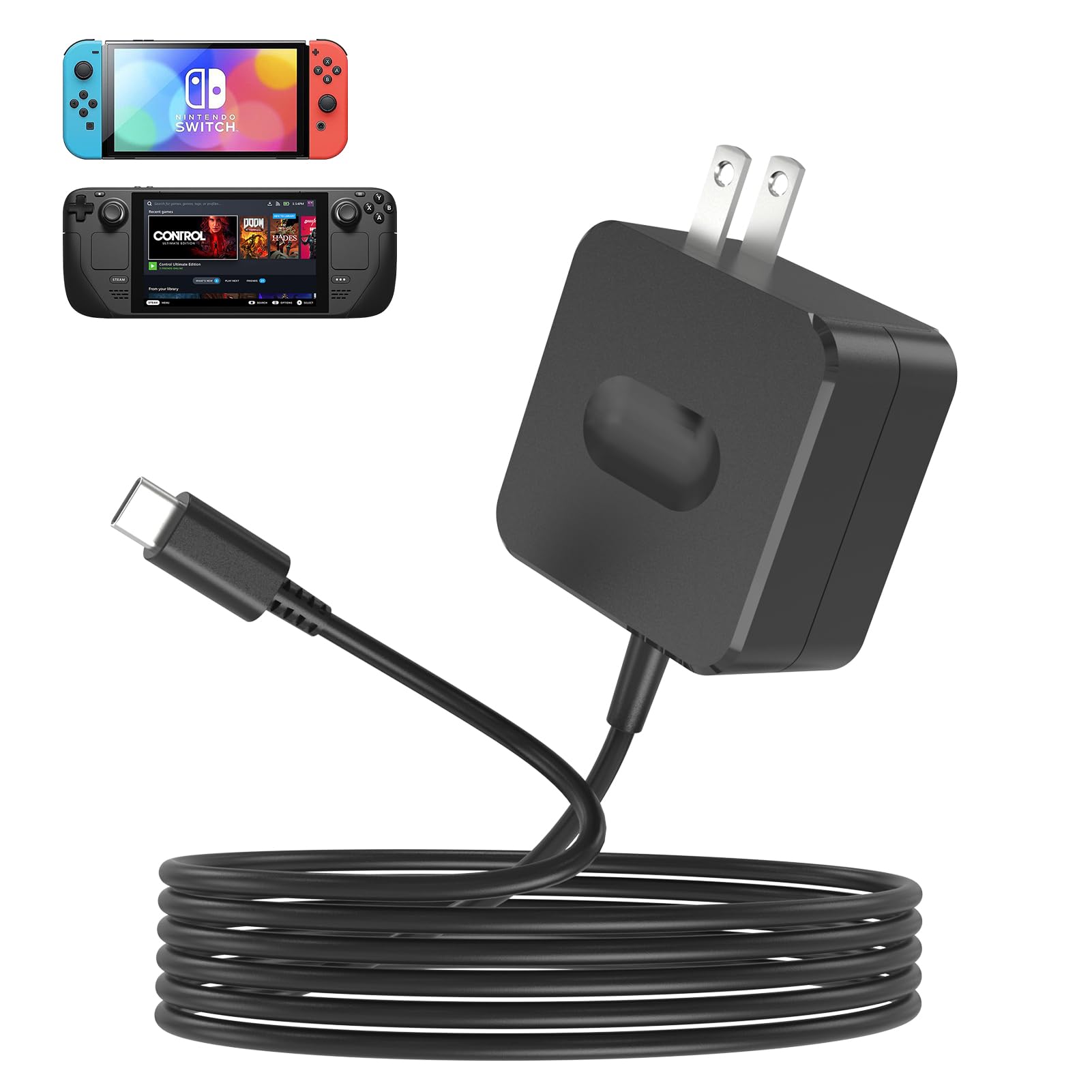 45W USB C Fast Charger for Nintendo Switch & Steam Deck - Fast Charging AC Adapter Power Supply with 5FT Cable - Compatible with Switch, Steam Deck, Video Dock & Android Phones - Perfect for Gaming, Travel & Home Use