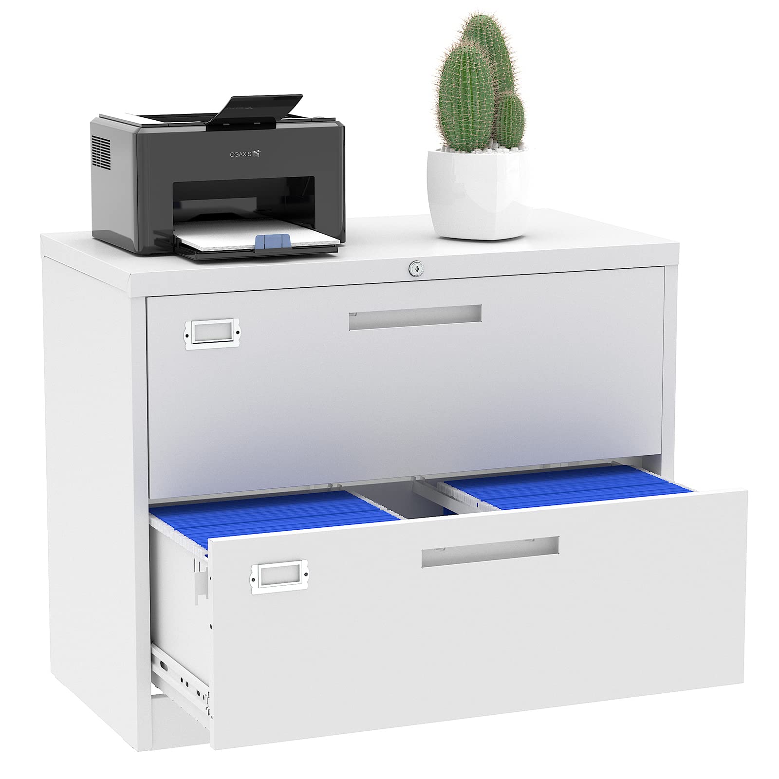 2-Drawer Lateral File Cabinet with Lock - White Metal Storage Cabinet for Letter/Legal/F4/A4 Hanging Files - Perfect for Home Office Organization & Document Storage