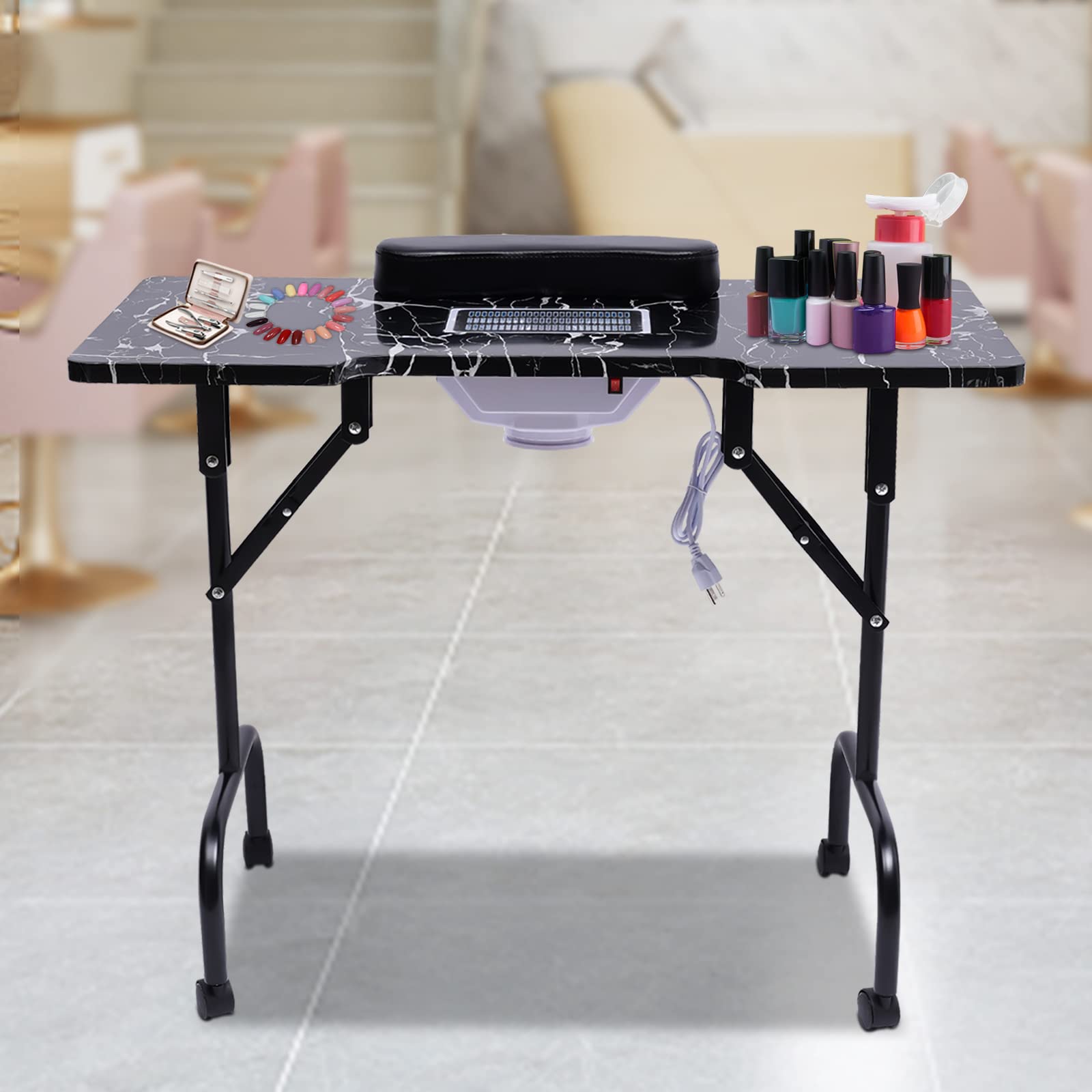 Foldable Portable Nail Table with Dust Collector Fan - Professional Manicure Desk for Salon, Home & Barber Shop | Perfect for Nail Technicians, DIY Manicures & Beauty Treatments