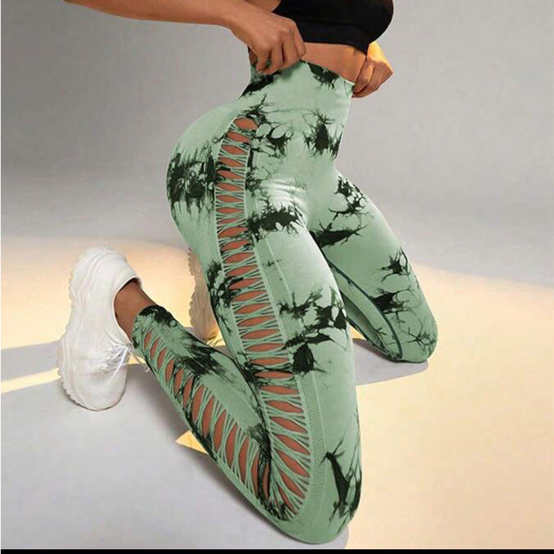High Waist Hollow Tie-Dye Yoga Pants for Women - Seamless Butt Lifting Workout Leggings, Gym Fitness Running Sports Tights | Perfect for Yoga, Pilates & Lounge Wear