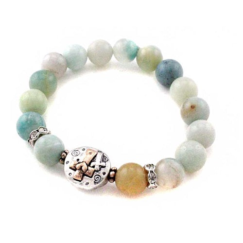 Semi-Precious Stone Cross Bracelet for Women - Elegant Beaded Spiritual Jewelry Gift for Faith, Prayer & Everyday Wear