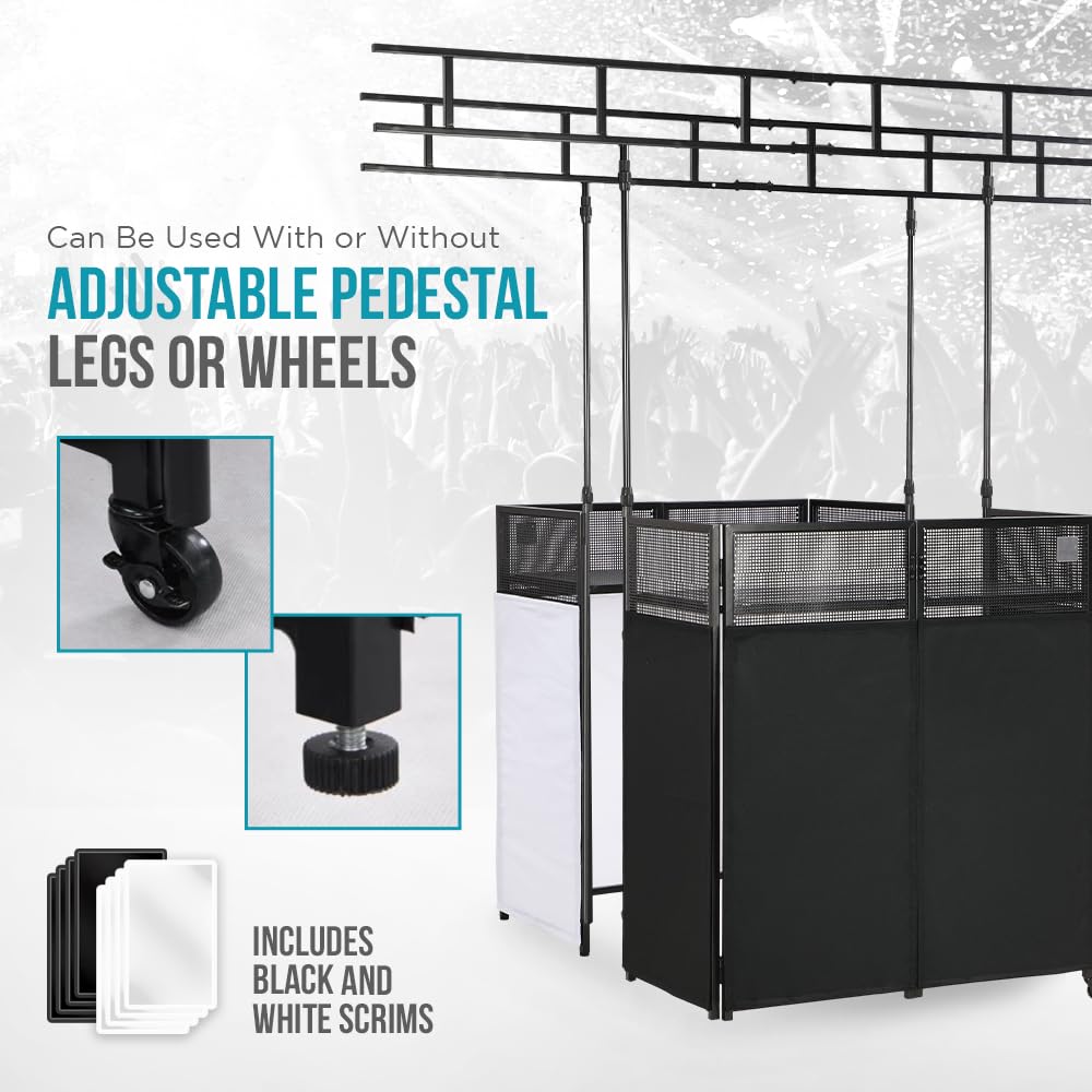 STEEL-AID Foldable Portable DJ Controller Stand with I-Beam Light Truss System & Carry Case - Professional DJ Booth for Recording Studio, Live Performances & Events (Black/White Panels) - Perfect for Clubs, Weddings & Mobile DJ Setups