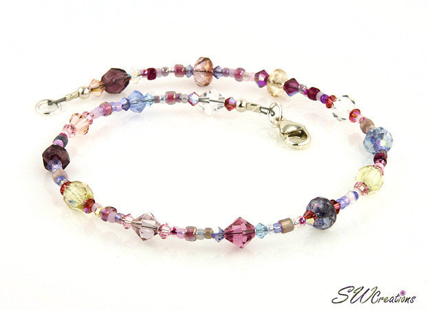 Elegant Rose Petal Floral Cascade Crystal Anklet - Dainty Bohemian Ankle Bracelet for Women - Perfect for Weddings, Beach Vacations & Summer Fashion