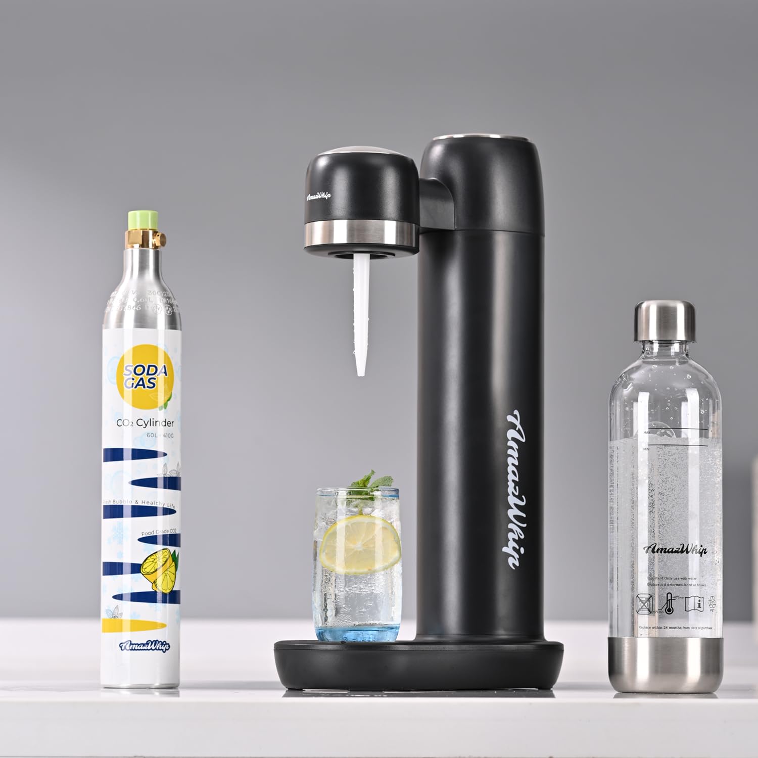 **Sparkling Water Maker Machine - Portable Soda Maker with 4 CO2 Gas Cylinders for Homemade Carbonated Drinks | Household Bubble Water Machine for Healthy Beverages (Black + 4 Canisters) | Perfect for Kitchen, Office, Parties & Outdoor Use**