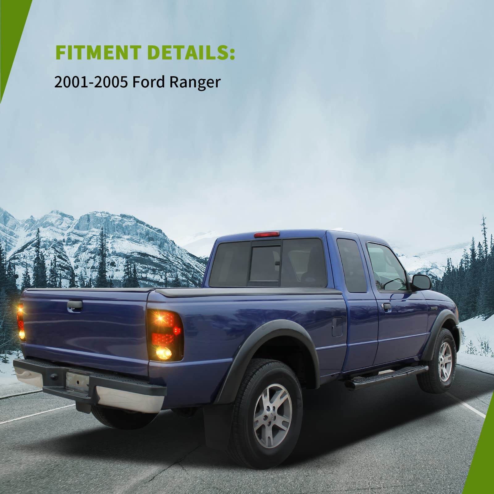 AUTOSAVER88 Black Smoke LED Tail Lights for 2001-2005 Ford Ranger - Replacement Left & Right Pair - Enhance Visibility & Style for Night Driving & Off-Road Adventures